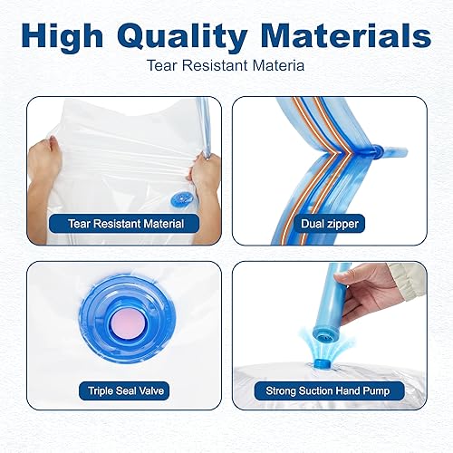 Miniatura 4 de HOUSE DAY Paquete de 22 bolsas de almacenamiento al vacío con bomba, bolsas de sellado al vacío que ahorran espacio para viajes de ropa, 4 Jumbo4