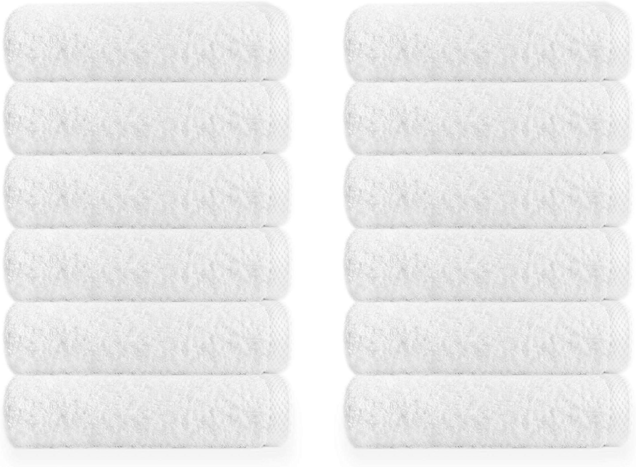 RAYMOND CLARKE PREMIUM PRODUCTS Washcloths, Face Towels Cotton White Twelve Pack, 12x12 inch, Ultra Soft face Cloths White, Spa Towels, fingertip Towels, Nail Towels (White, 12)