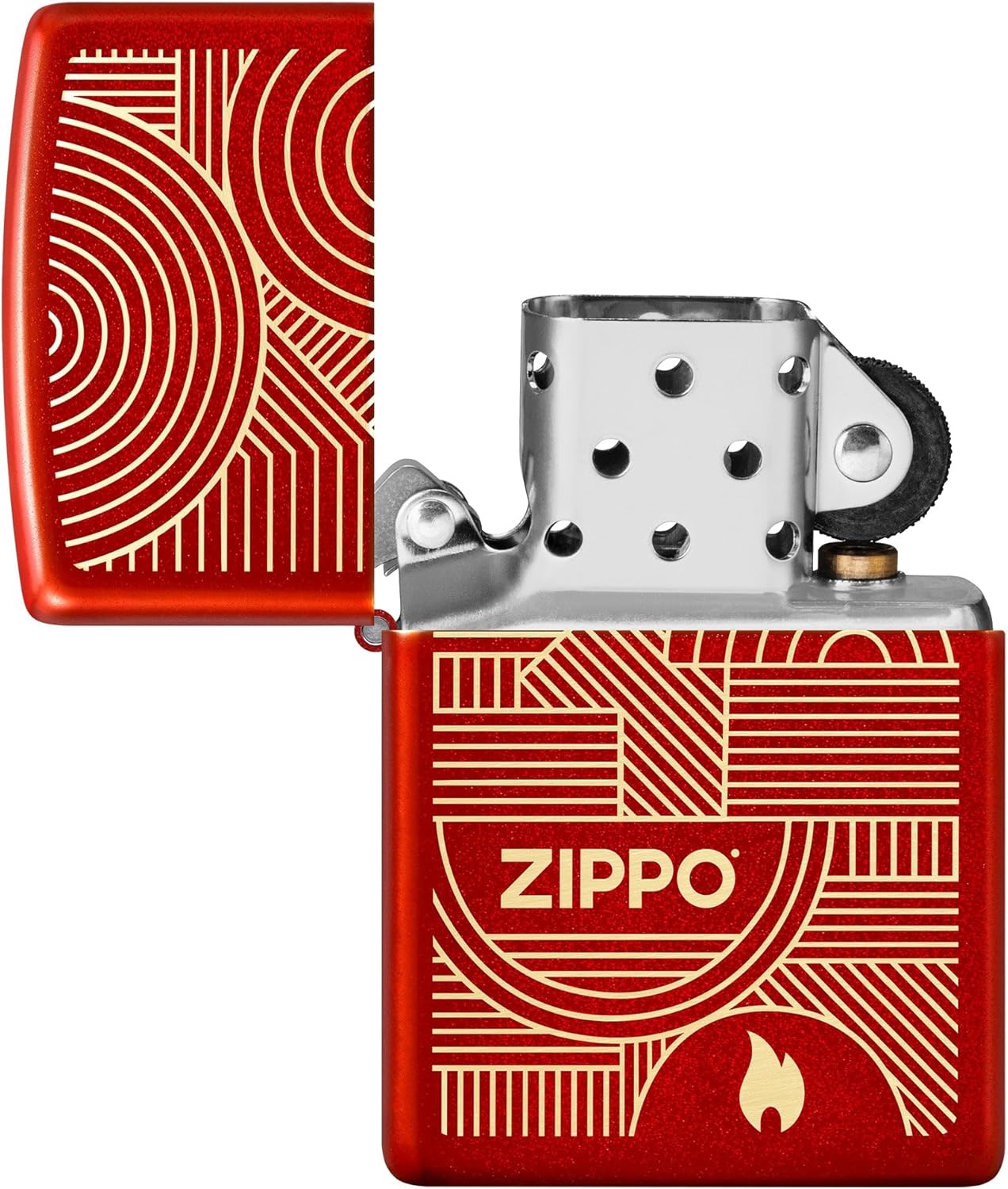 Zippo Lighter: Zippo Art Deco Logo, Engraved - Metallic Red 48705