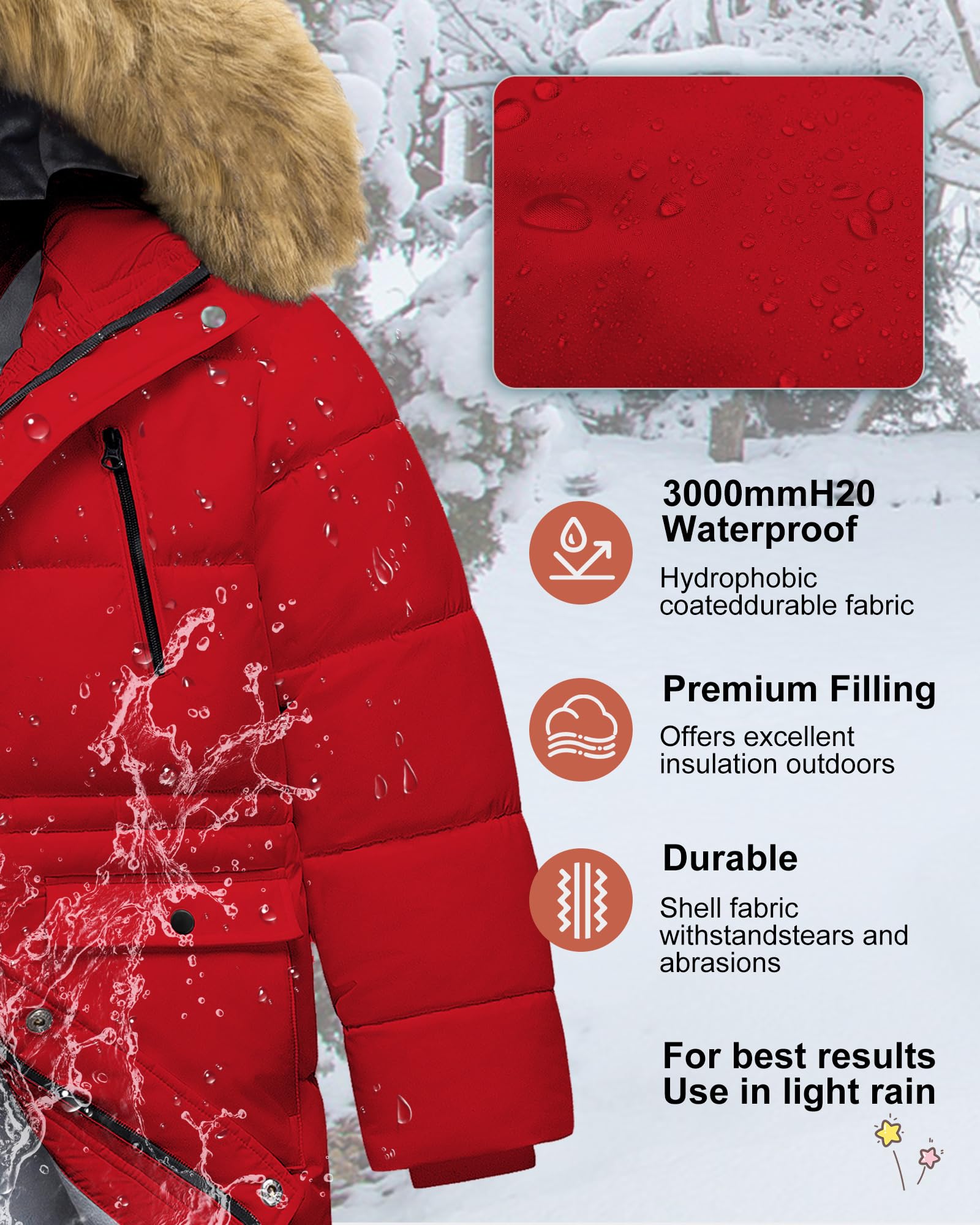 Abrigo de invierno impermeable para niños, parka gruesa con forro polar, ropa de abrigo con capucha de piel