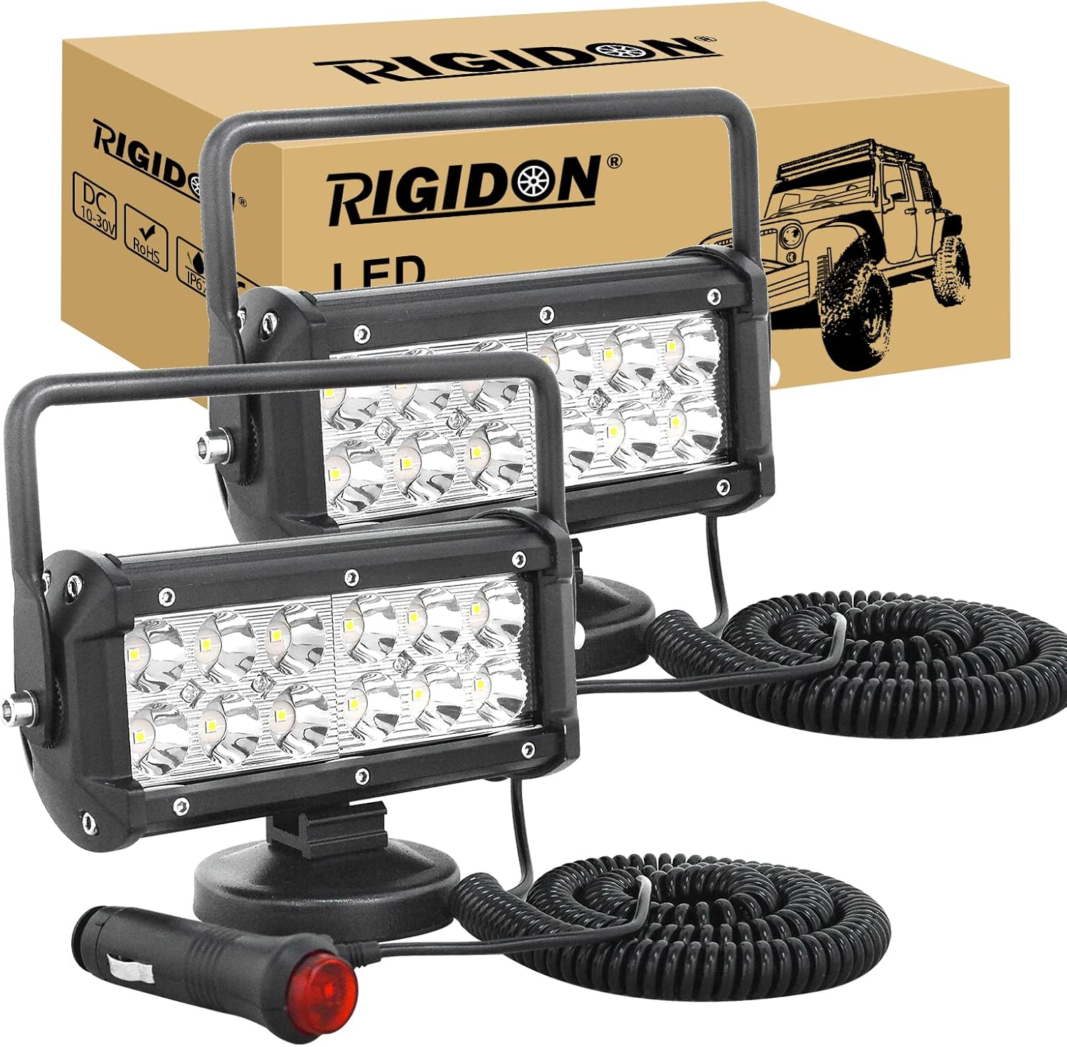 RIGIDON 2Pcs Portable Base Led Work Light Bar, 7