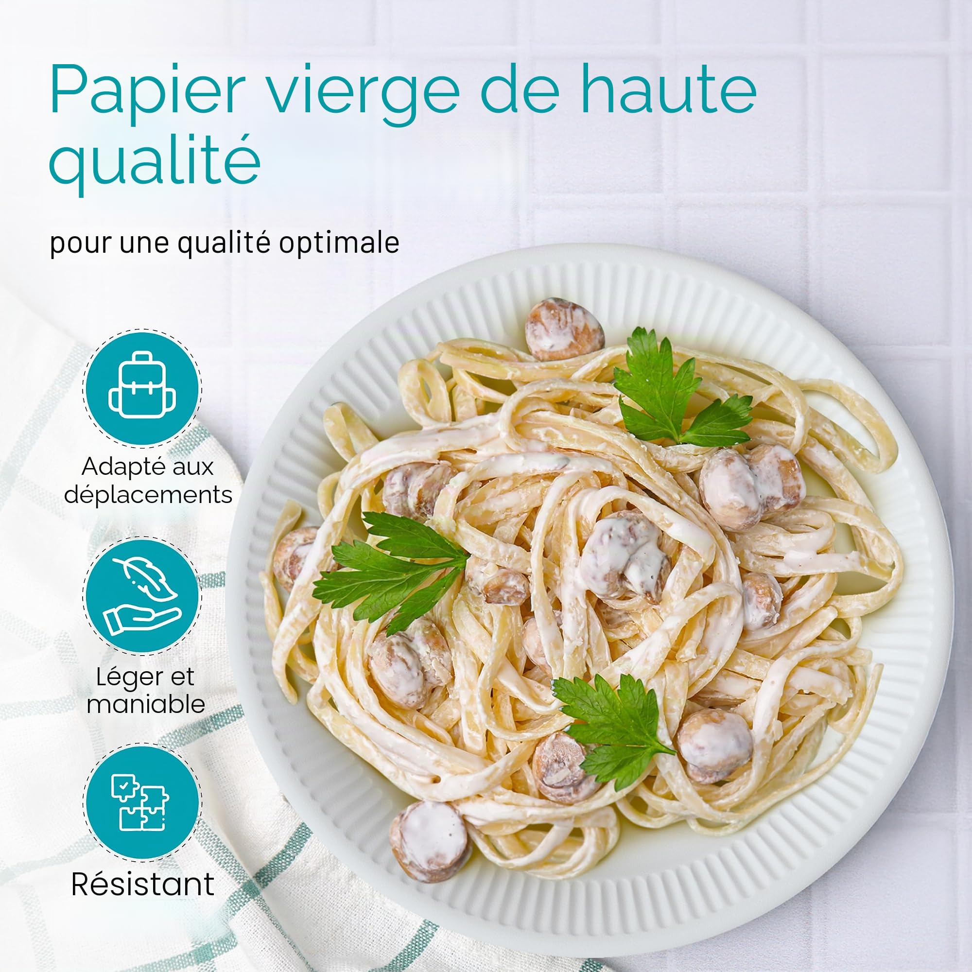 Commerline Lot de 500 assiettes en papier, Rondes de Ø 23 cm, Vaisselle jetable, KU 23 assiettes jetables en papier jetables, Assiettes de fête, Assiettes à gâteau jetables (500, KU23 (Ø 23 cm)