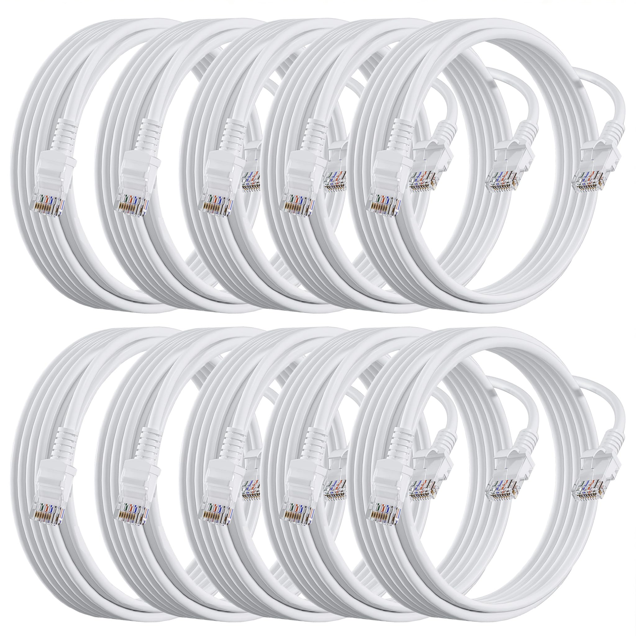 Cavo Ethernet Cat 6 da 3 m, confezione da 10 pezzi, supporto rete Cat7 Cat8, 550 MHz, 24 AWG, RJ45, cavo patch LAN bianco per Mac, modem, PC, router, laptop (bianco)