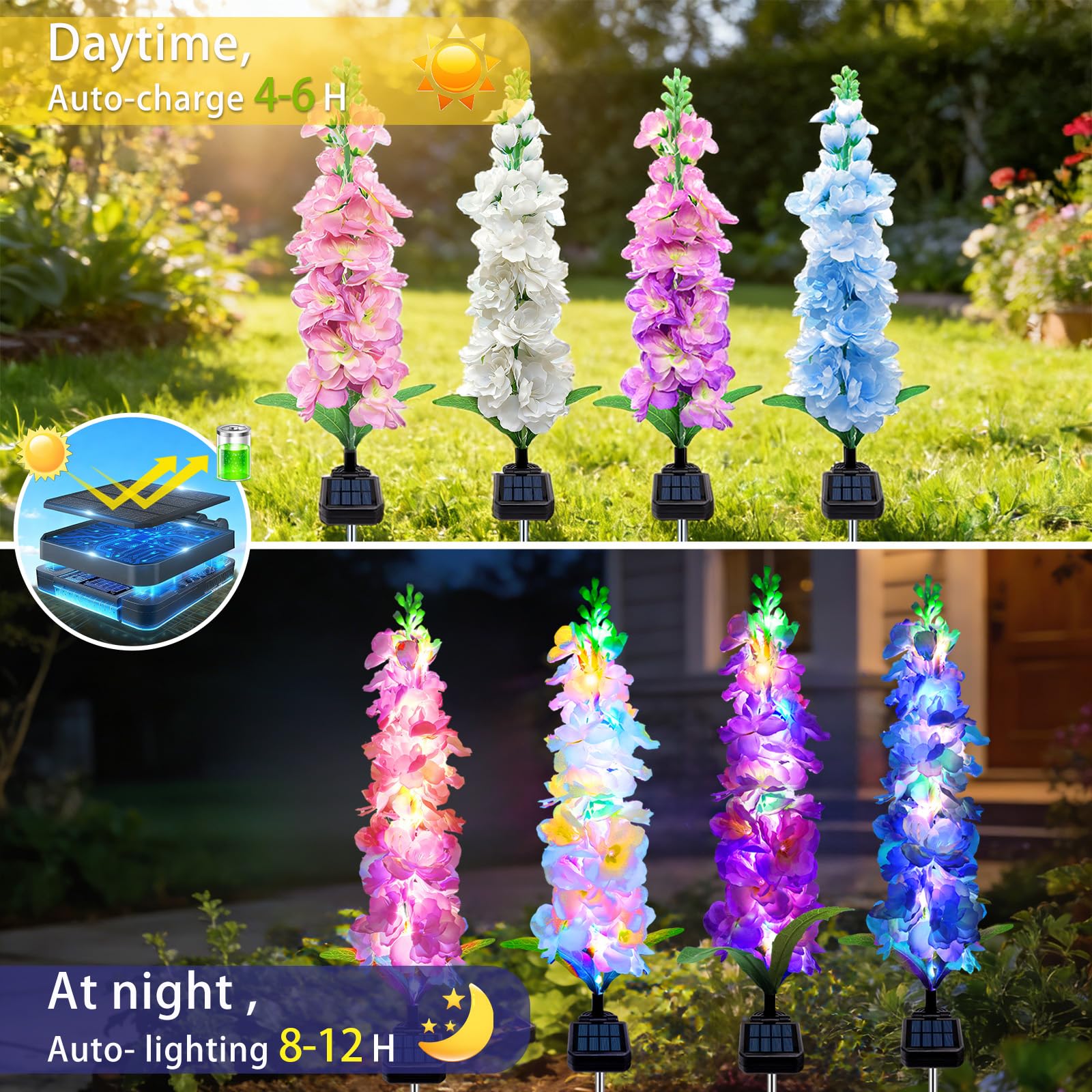 Luci solari da giardino Delphinium, confezione da 8 pezzi, 160 LED, impermeabili, luci solari per esterni, due modalità di illuminazione, per feste di nozze, giardino, cortile, patio, prato e regalo