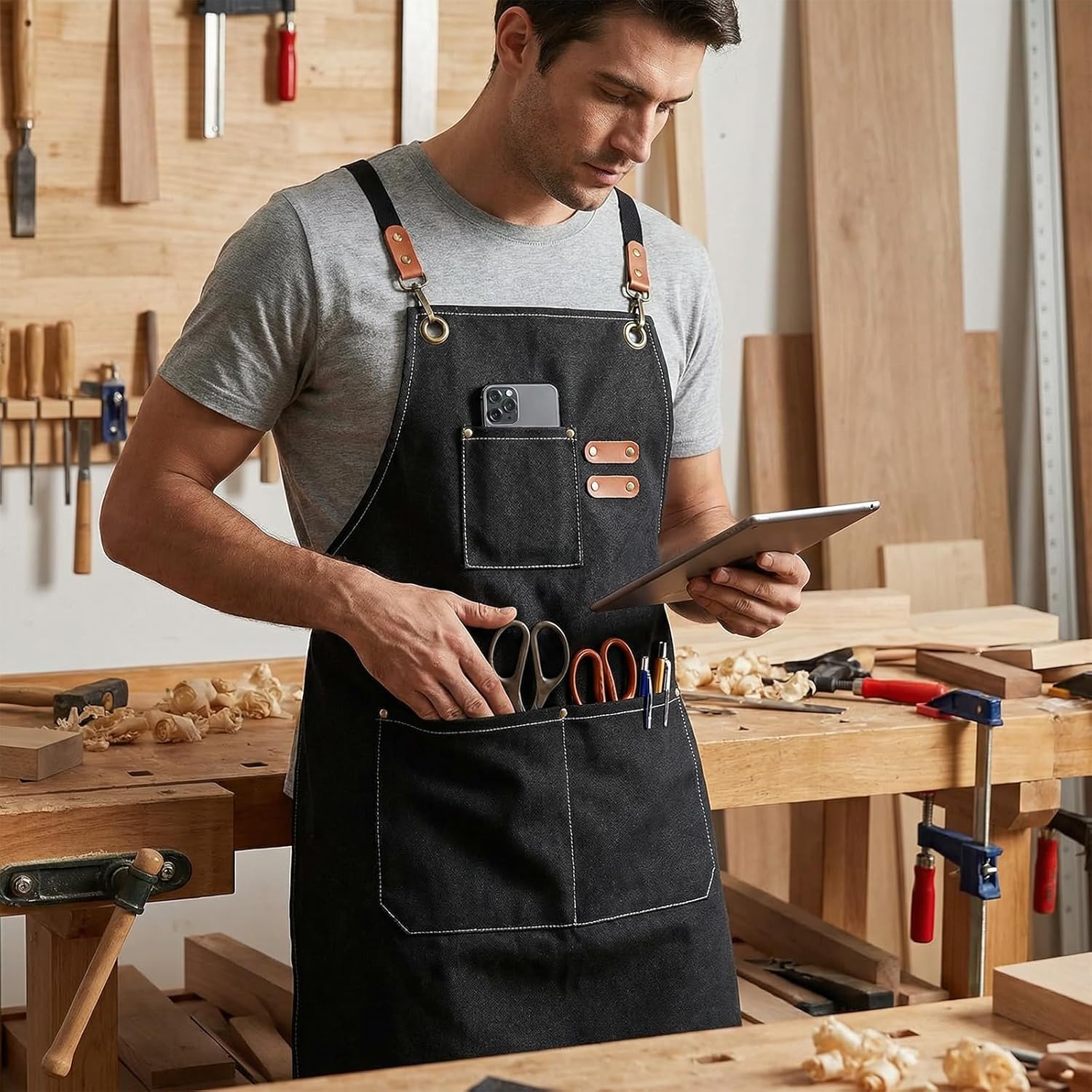 4 Pack Chef Apron for Men Women, Canvas Aprons with 3 Pockets & Adjustable Strap Cross Back, 26 x 30'' (4 colors)
