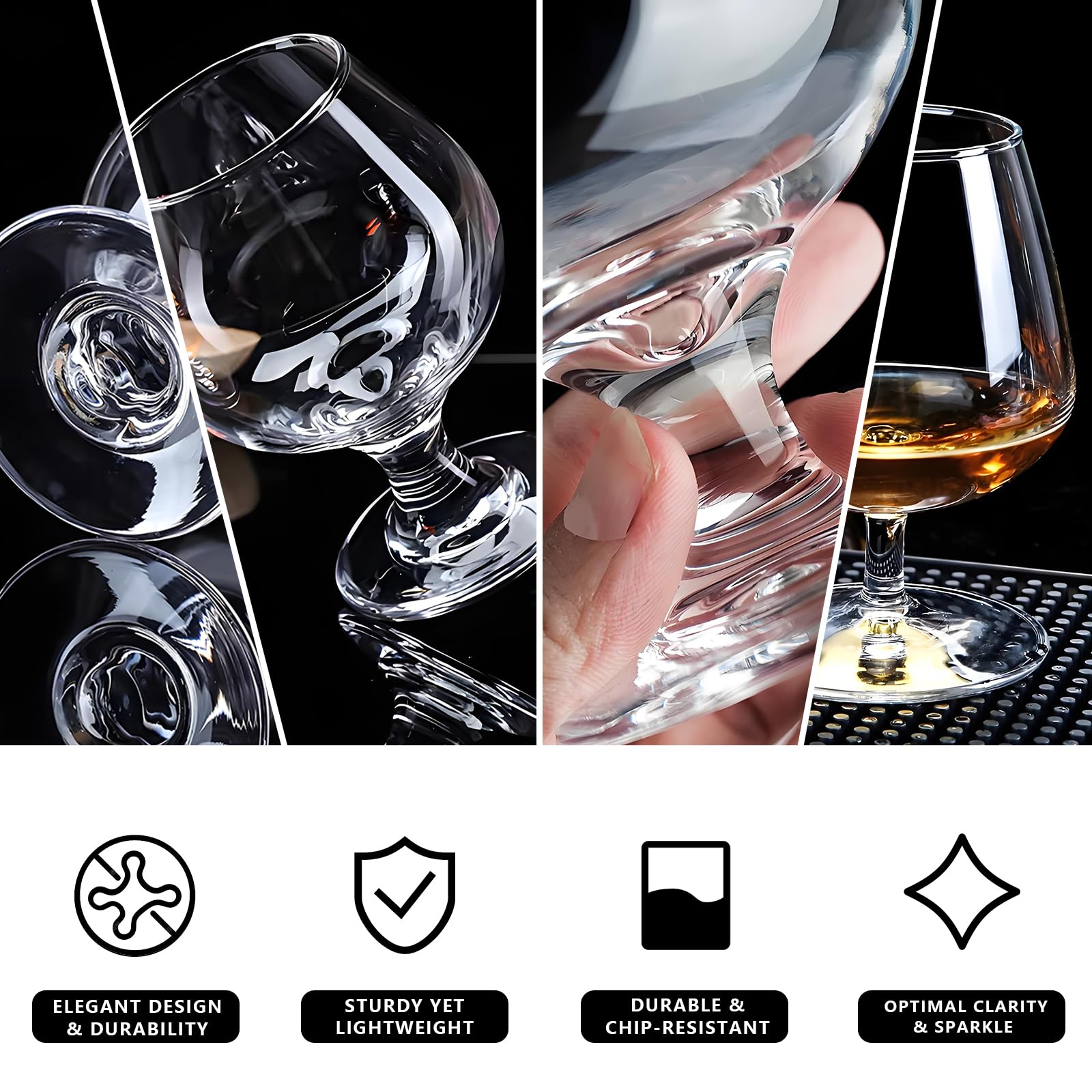 Juego de 2 copas de coñac, copas de vino cortas de 11.5 onzas, juego de copas de vino de tallo corto para bourbon, coñac, brandy, vasos cortos de degustación de cerveza (2 piezas)