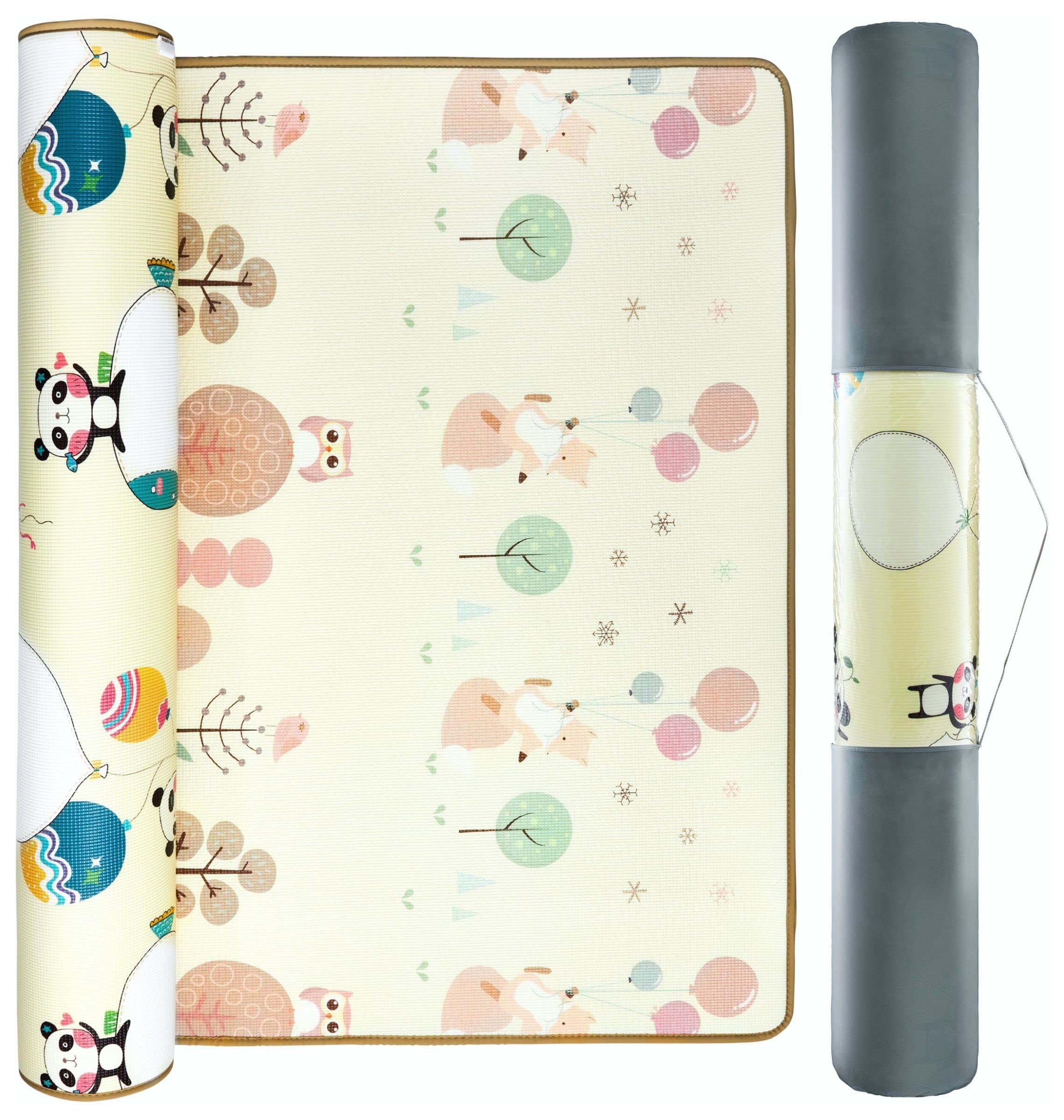 Mamabrum Baby Krabbelmatte, Baby Spielmatte, 150 x 180 x 2.0 cm, ungiftig, Bodenmatte für Babys, große Schaumstoffmatte, gerollt, wasserdicht, rutschfest, tragbar, Wald und Pandas