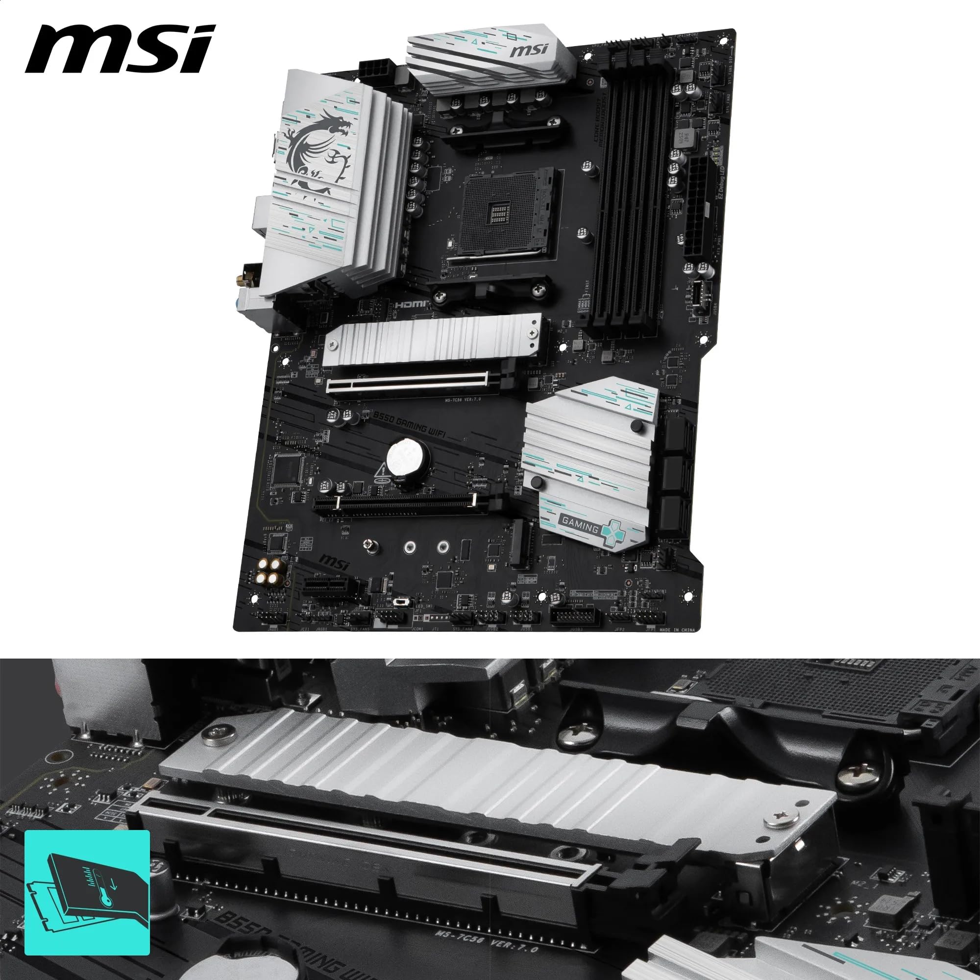MSI B550 Gaming WiFi Carte mère, ATX | Pour AMD Ryzen séries 5000, 5000 G, 4000 G et 3000, AM4 - Mémoire DDR4 Boost 4400+ MHz/OC, PCIe 4.0 x16, M.2 Gen4, LAN 1G