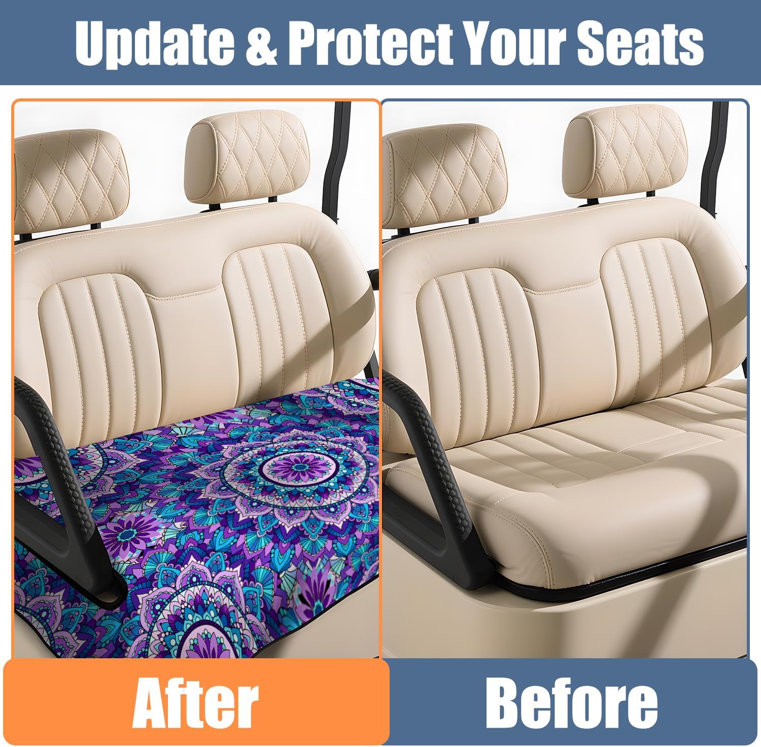 Boho Golf Cart Seat Covers, Bohemia Golf Cart Seat Towel Blanket for 2-Seat Golf Carts, Breathable Golf Cart Seat Cushions Golf Club Car Accessories 51'' x 31''