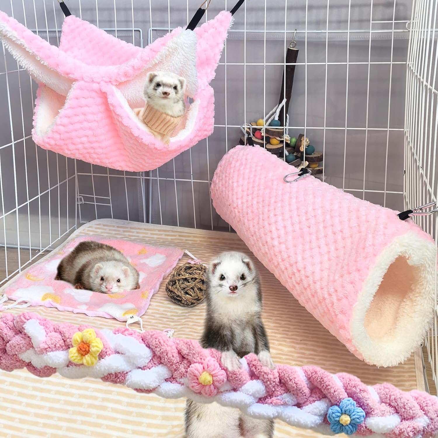 Ferret Hammock 5 Pack Sugar Glider Climbing Ropes Toys Rat Hanging Tunnel Hammock Swing Guinea Pig Hideout Bed Cage Accessories for Mouse Hamster Squirrel Chinchilla Small Animals 6 81GVh6beGIL. AC SL1500