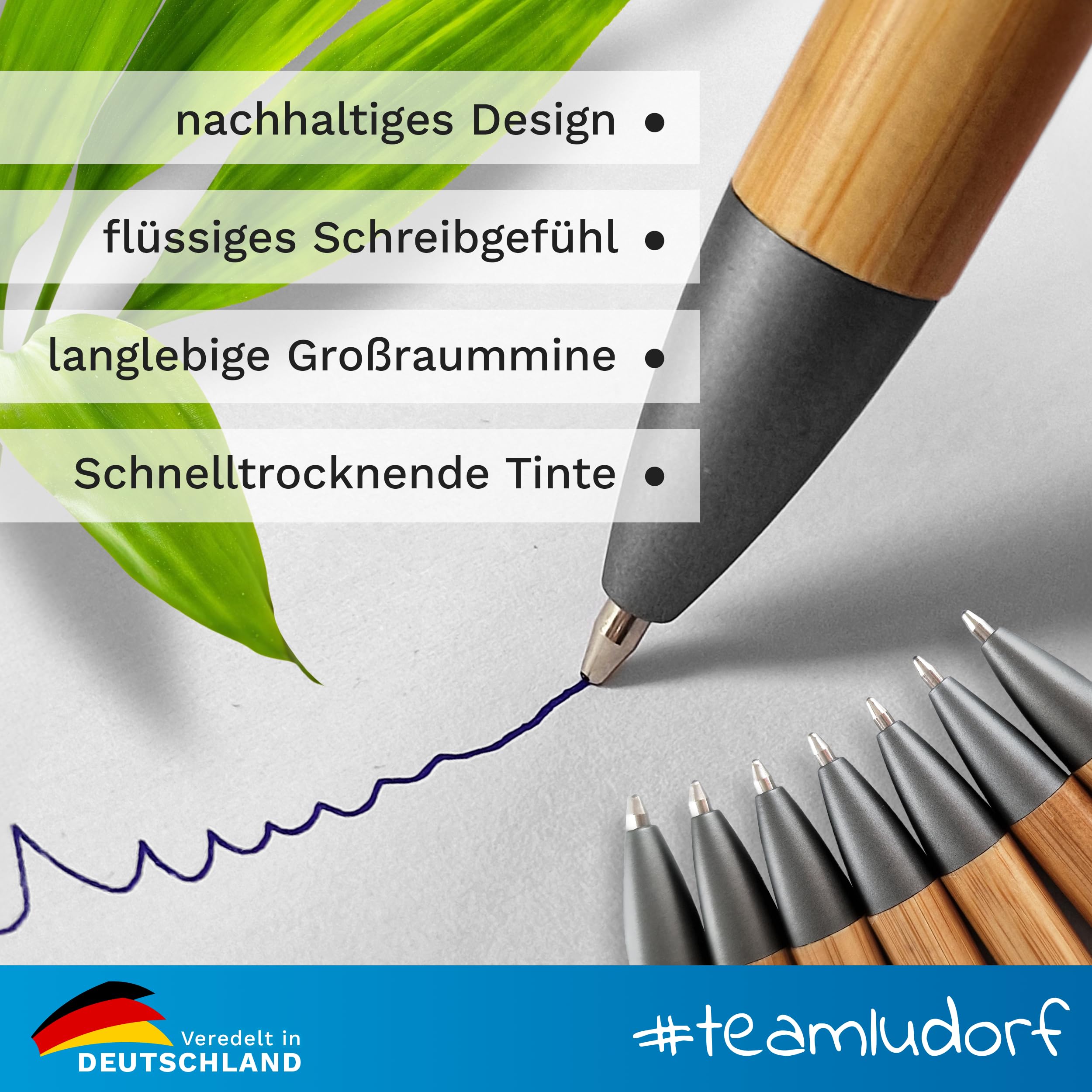 50x Bambus Kugelschreiber mit Touchfunktion mit Lasergravur, Umweltfreundlich, Blaue Mine - Ideal für Werbegeschenke Personalisierbar, Farbe: Blau
