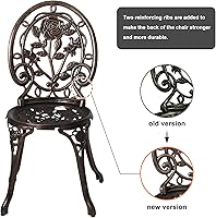 Vista 5 de HOMEFUN Juego de 2 mesas y sillas de bistró para exteriores, juego de 3 piezas, diseño de rosa, aluminio fundido para jardín, balcón, resistente a