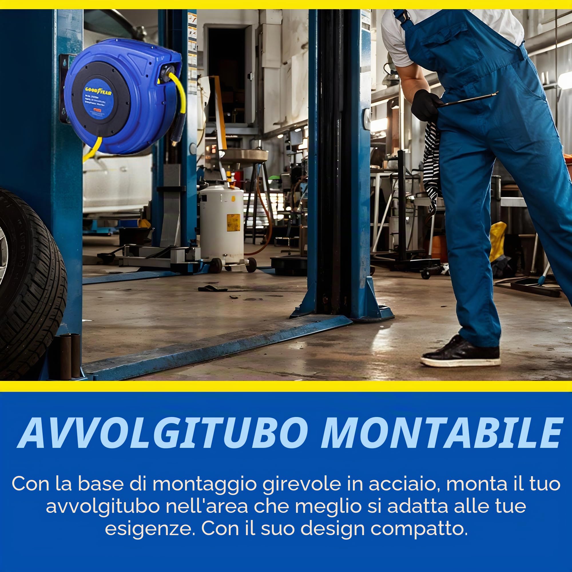 Goodyear retrattile compressore d'aria/acqua avvolgitubo, max. 300psi (3/8" x 65 ft) hybrid polymer tubo