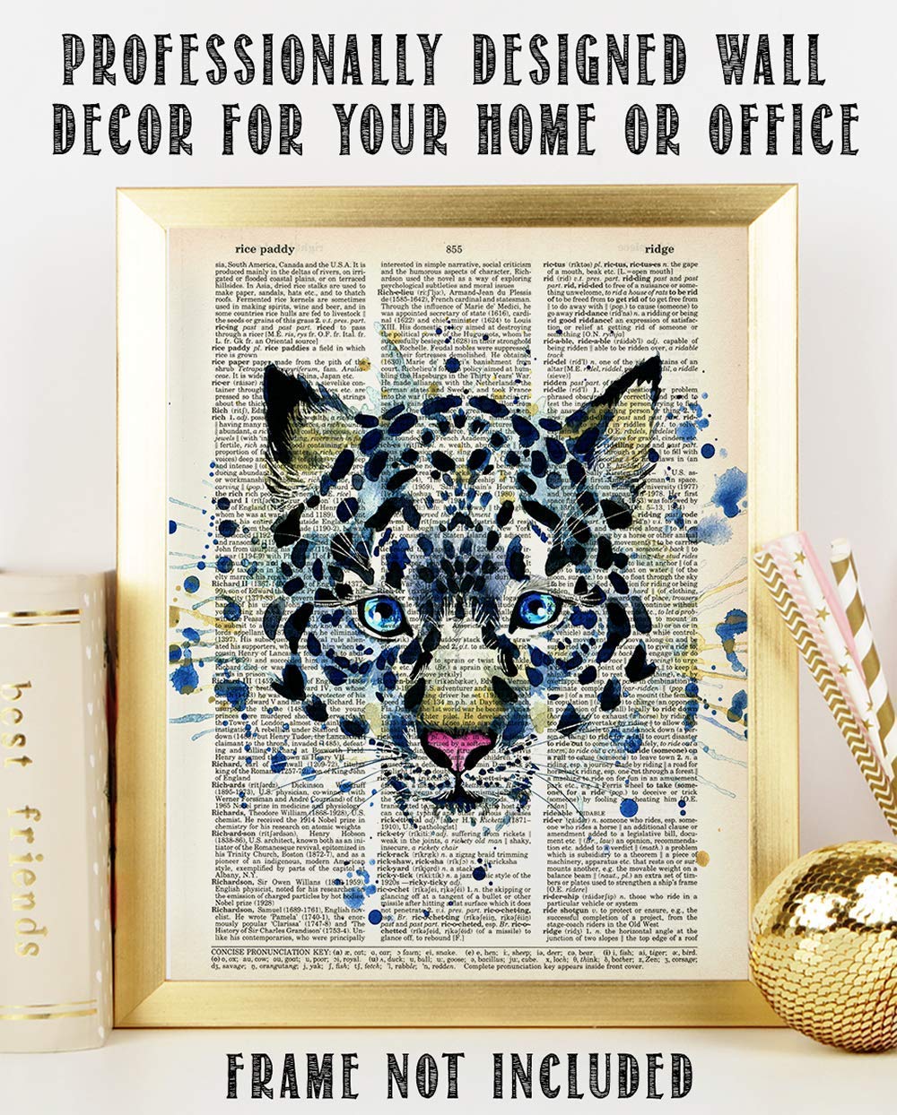Upcycled Dictionary Art -  - Classic Office and Home Decor, Library Water Color Wall Art, Animal Print Vintage Book Page Bedroom Decoration, 8.5x11 Unframed Art Poster: Snow Leopard