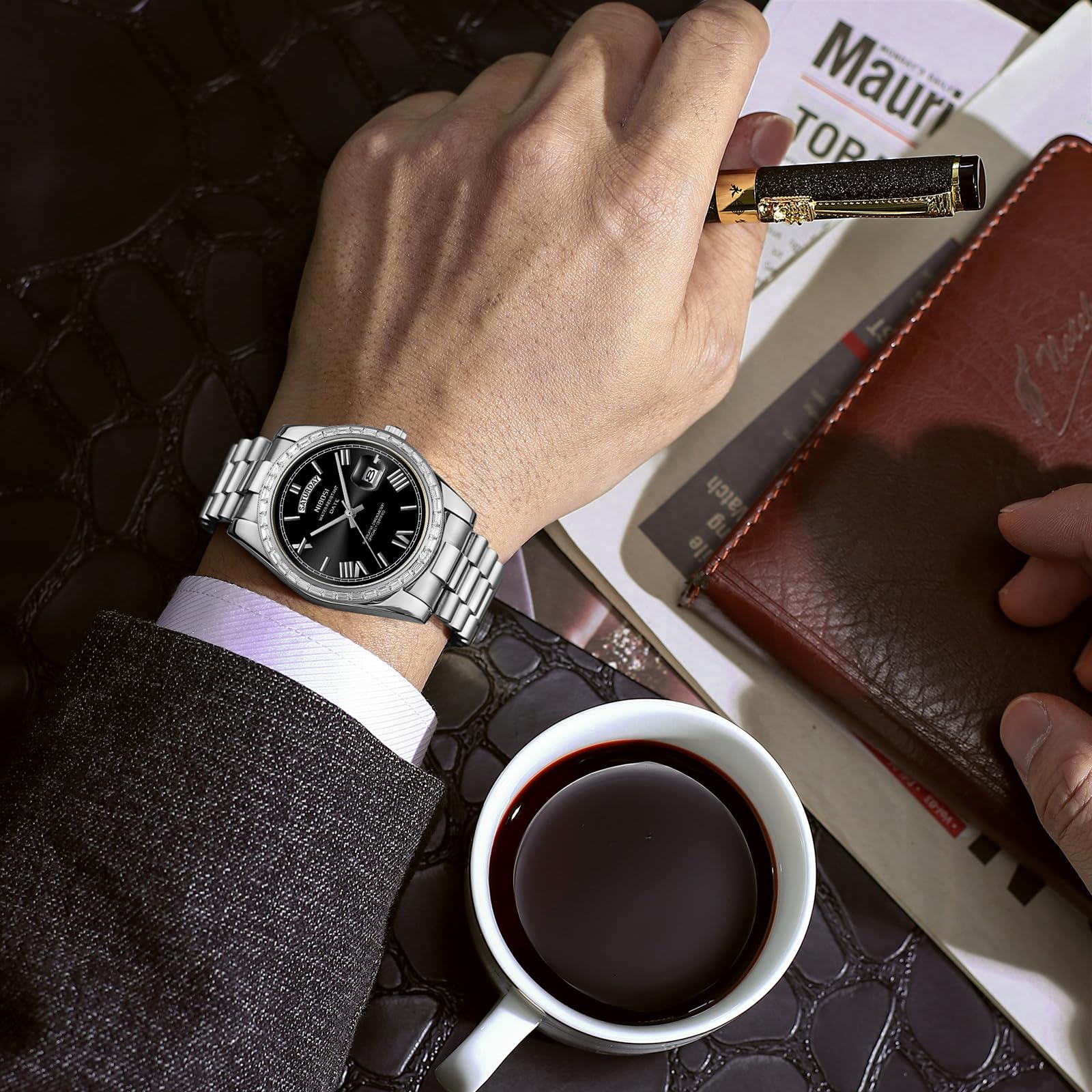 NIBOSI Orologi da uomo analogico al quarzo lunetta con diamanti quadrante in acciaio inossidabile oro rosa argento orologi da uomo impermeabili Business Classic Dress orologio da polso con giorno data