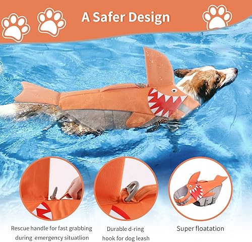 Miniatura 4 de Chaleco salvavidas para perros chaleco salvavidas para perros grandes, diseño de tiburón, antidesgarros, ajustable, para natación, barco, con rayas