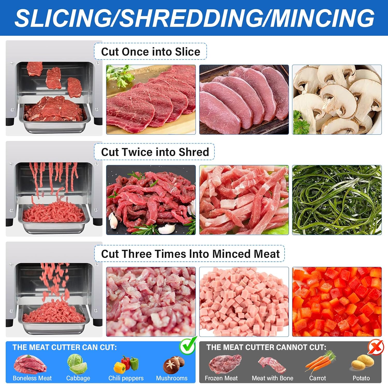 Meat Cutter Machine, Meat Slicer 950W Stainless Steel for Home & Commercial Use 5mm Thin Meat Slicer (Not for Bone-in or Frozen Meat)