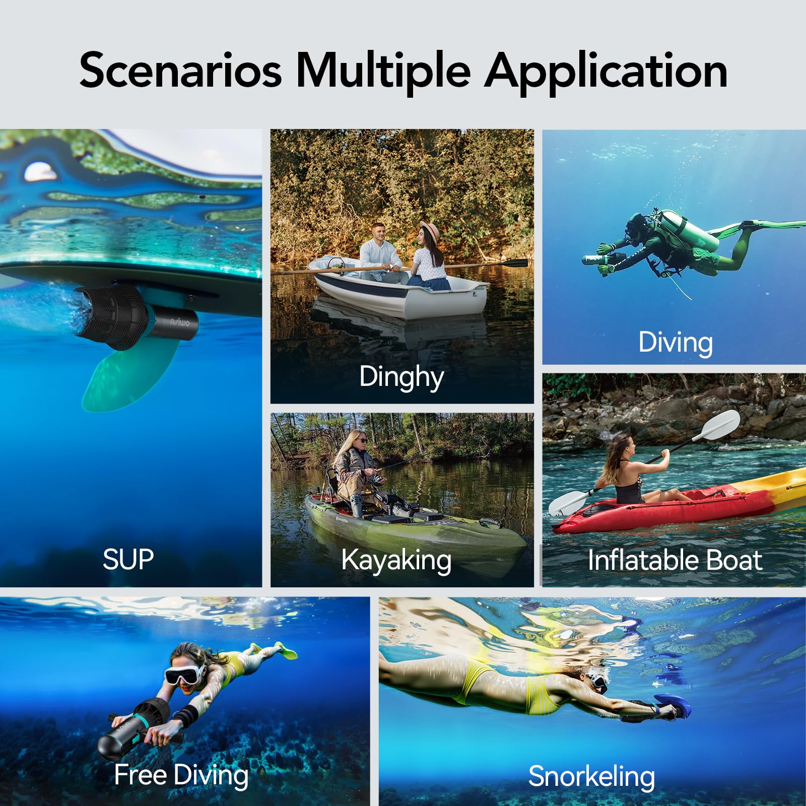 Asiwo U1 Scooter Subacqueo per Adulti e Bambini, 1100W Sea Scooter con 3 Velocità e Doppia Modalità, fino a 3 m/s, autonomia 80 minuti, profondità 50 m, ideale per Immersioni, Snorkeling, Nuoto e SUP