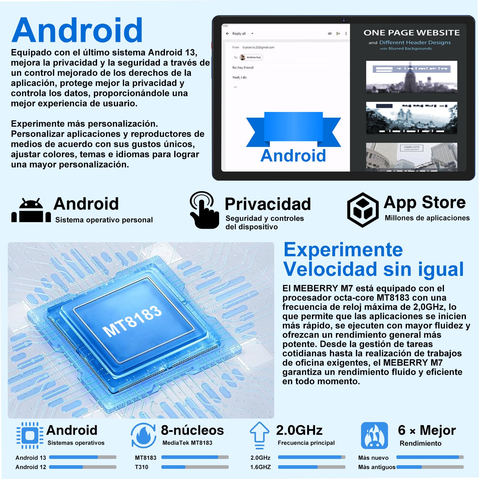 Tablet Pantalla 2K,16GB RAM + 256GB ROM + TF 1TB / 8600 mAh/Octa-Core 2.0 GHz/2000 x 1200 Pixels /5MP + 13MP/ 5G WiFi/Bluetooth 5.0,Tablet con Funda Azul