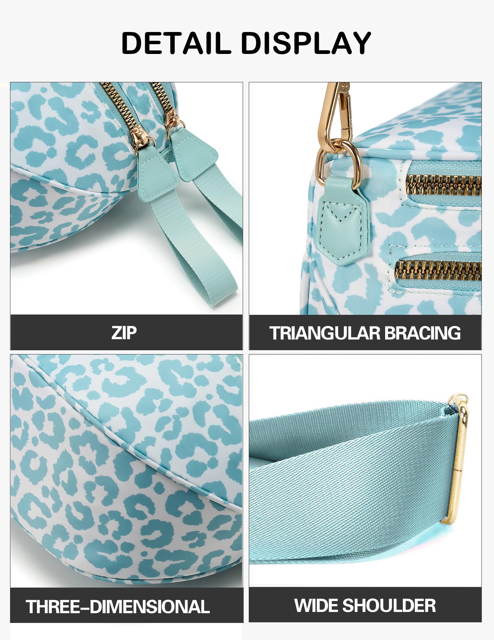 FEIBOON Spacious Nylon Crossbody Bag Bum Bag Handbags Wallets Purses Trendy Shoulder Bag for Women (Ice Blue Leopard Print) view 6