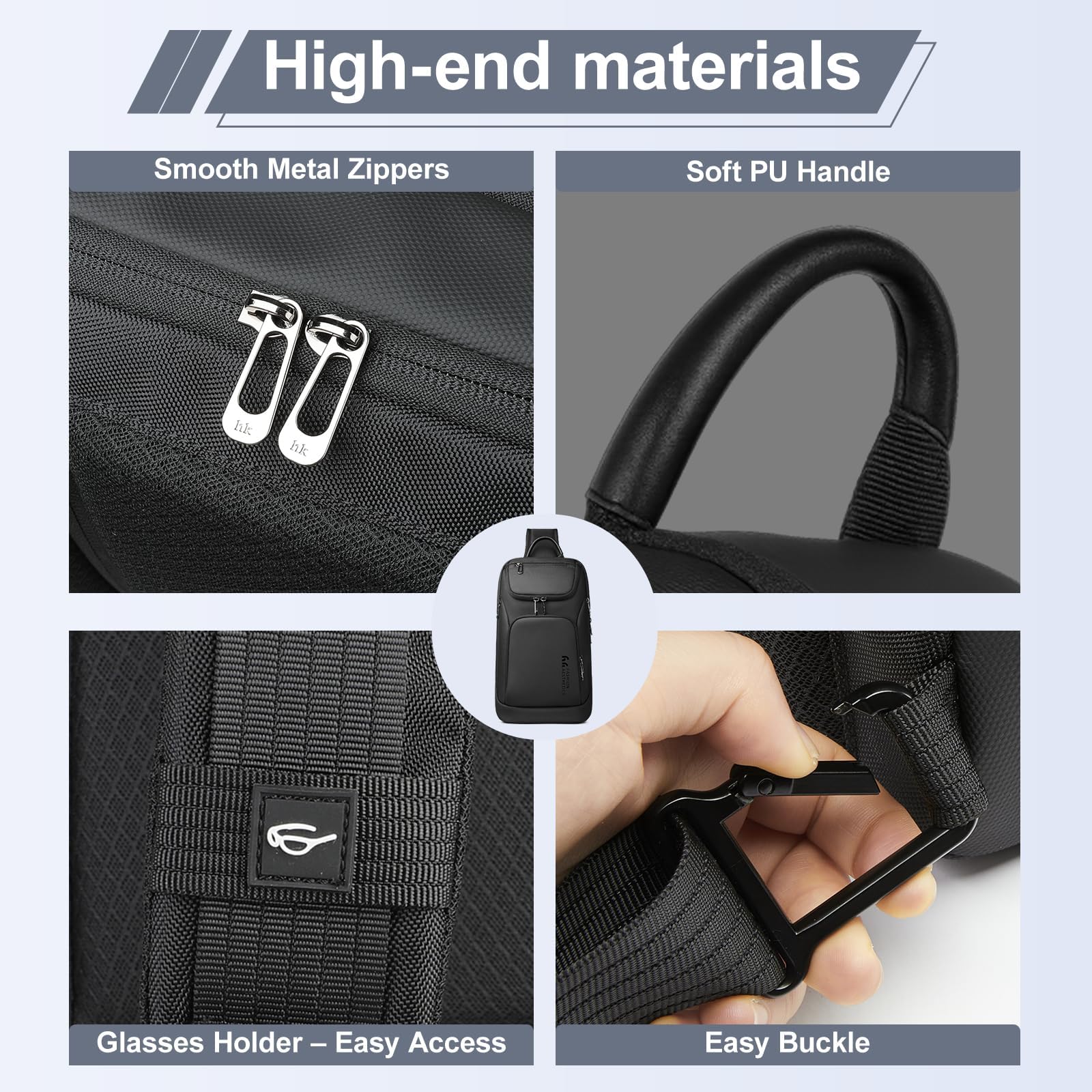 hk Bolso Bandolera Hombre Impermeable, Mochila Bandolera Cruzada 11,3 pulgadas, Bolso Pecho Compacto para Trabajo, Viaje, Oficina, Deporte y Uso Diario