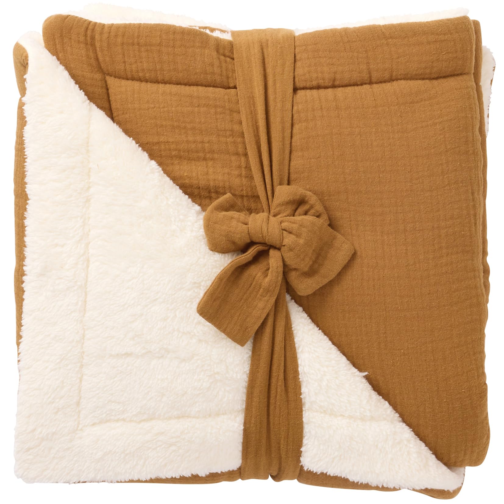 BB&Co Couverture Peluche Havane - Ultra Douce et ouatinée pour Un Confort Optimal – Idéale dès la Naissance – Verso en Double Gaze de Coton – Parfaite pour l’Hiver
