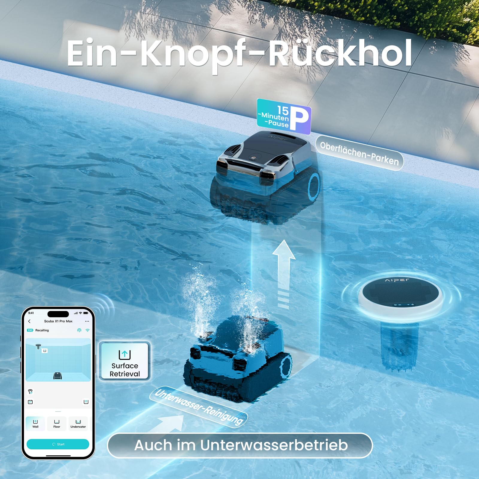 AIPER HydroComm Pro Pool Wassertester Digital – Smart Pool Monitor mit App & Echtzeit-Verbindung zu Poolrobotern, 5-in-1 Wasseranalyse (pH, ORP, EC, TDS, Temperatur)