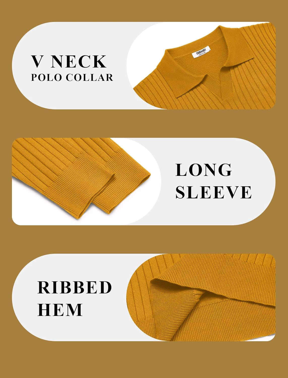 COOFANDY Mens Knit Polos Long Sleeve Casual Sweater Polos V Neck Collared Sweater Golf Polo Sweaters and Pullovers - Image 5