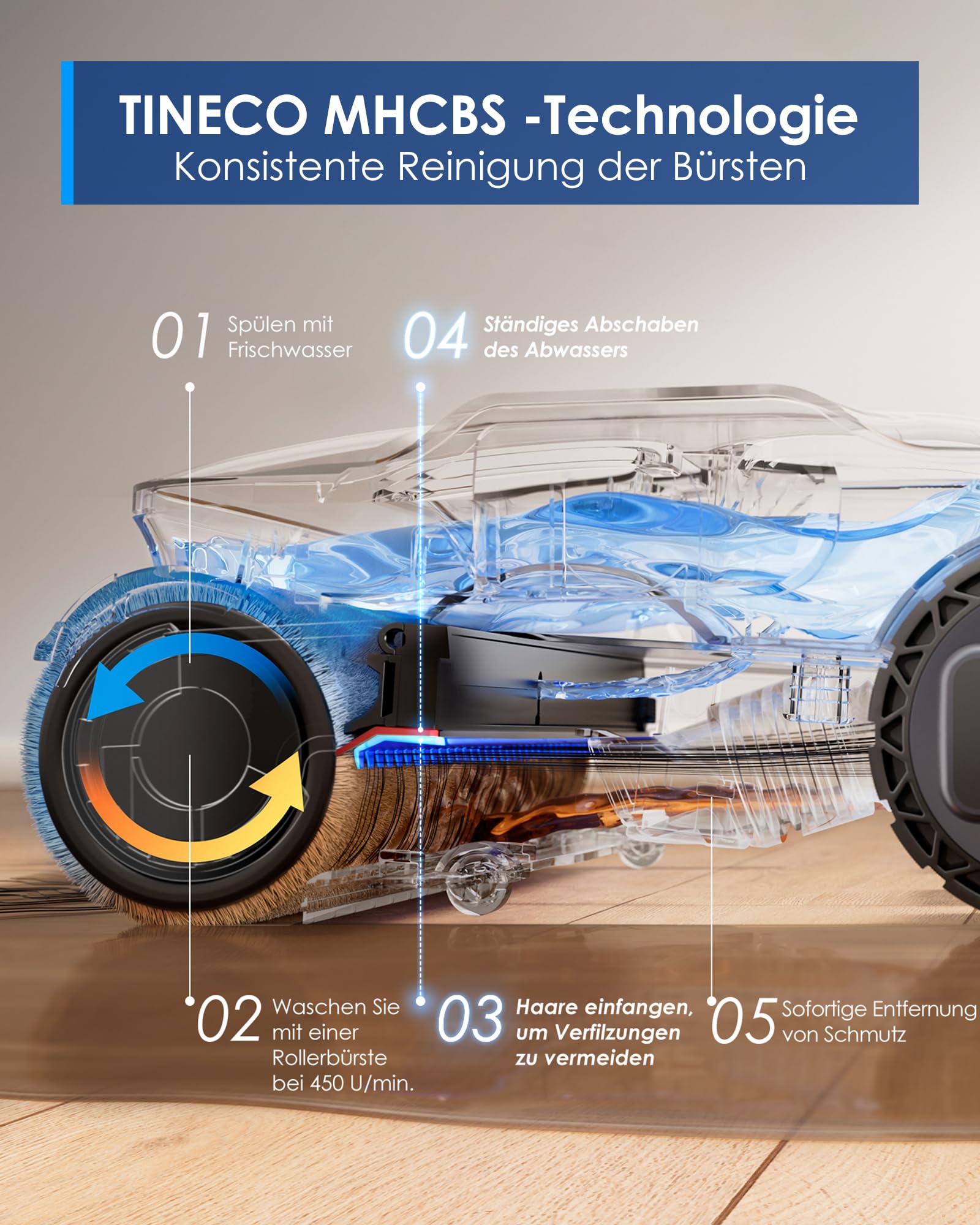 Tineco Floor One S9 Artist Nass Trockensauger, 22000Pa, 360° SmoothDrive, Anti-Tangle, 85°C Flashdry, 50Min Laufzeit
