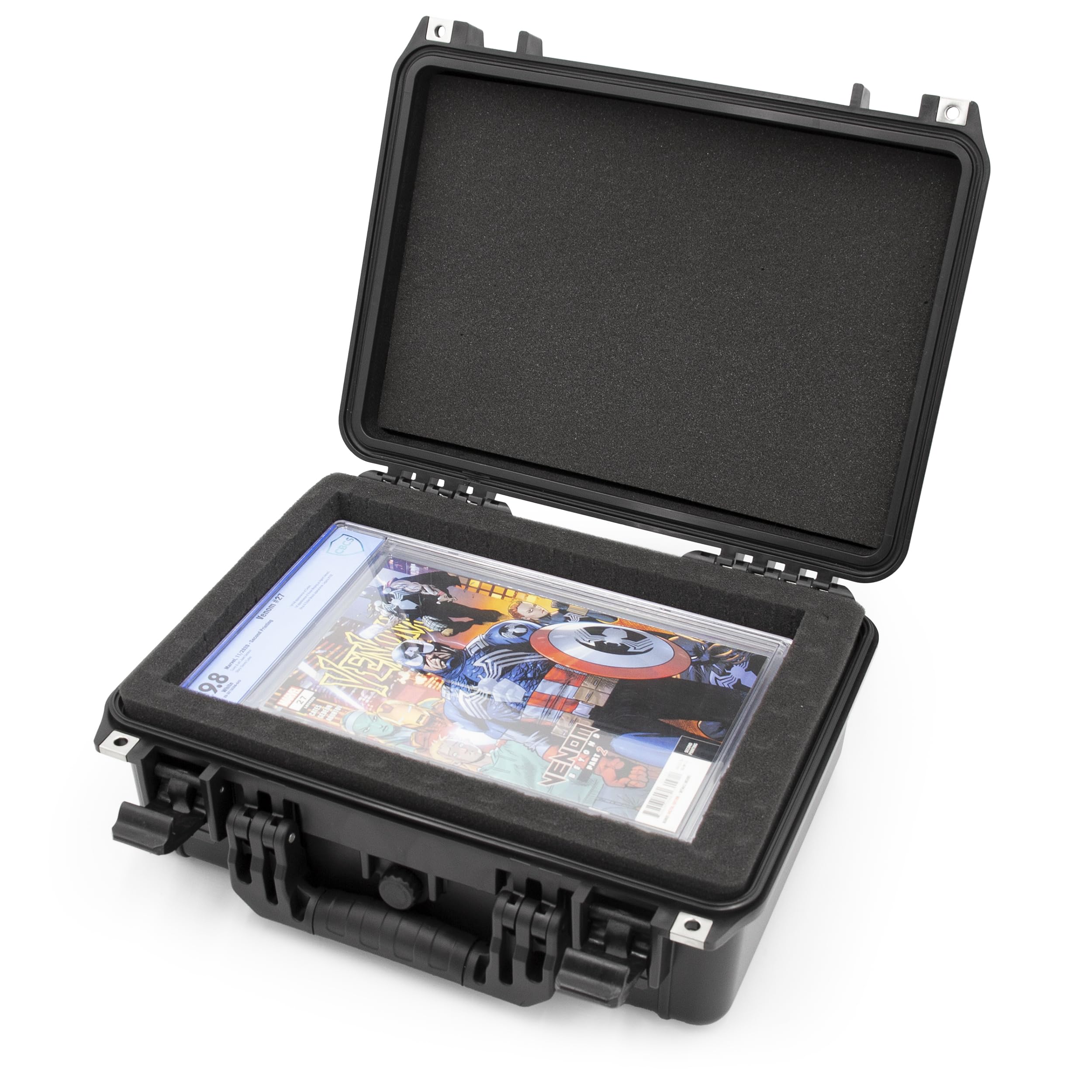 CASEMATIX 16” Waterproof Comic Book Storage Box – Holds Up to 8 CGC Graded or 30 Sleeved Top Loaders in Airtight Customizable Comic Book Case