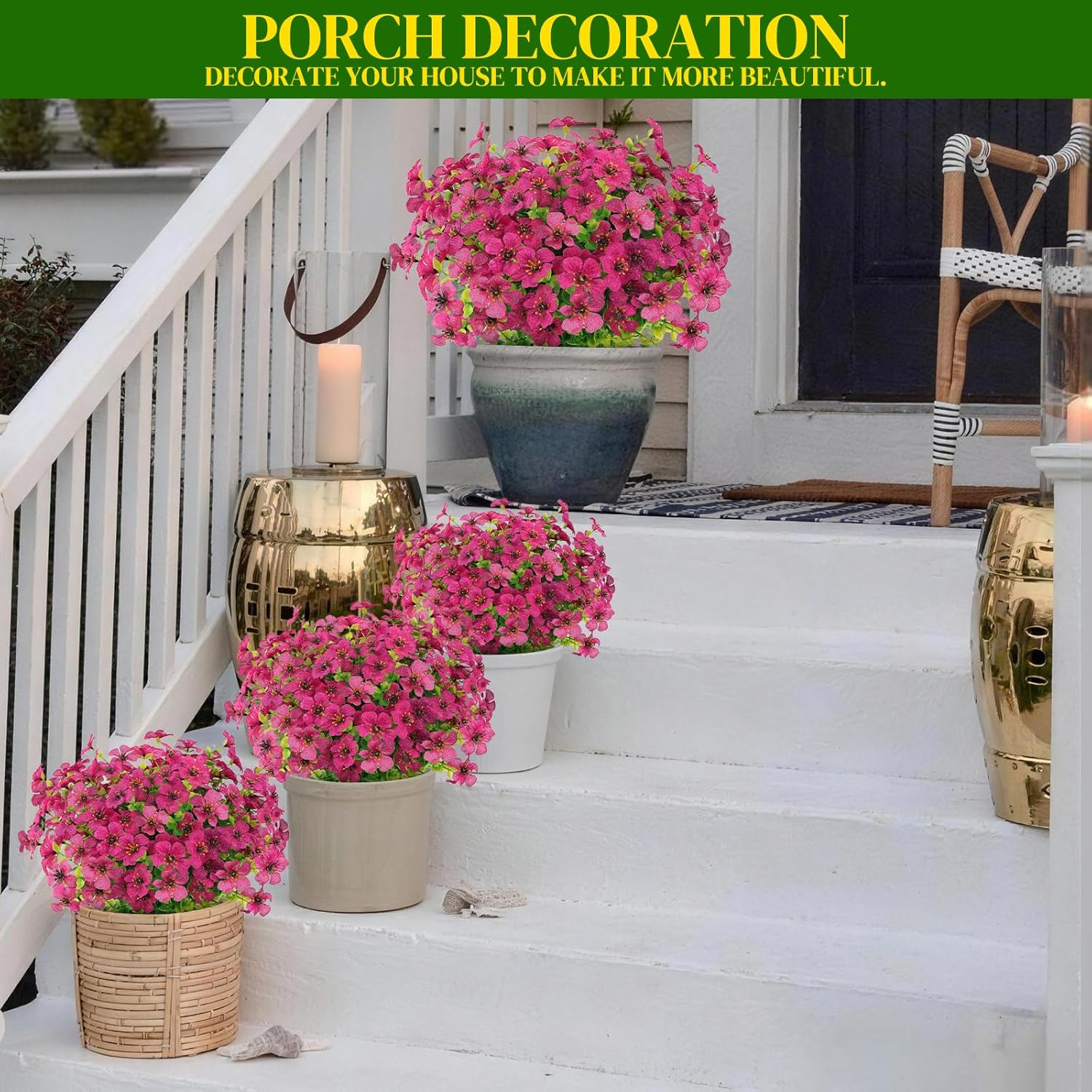 24 Bundles Artificial Flowers for Outdoors, UV Resistant Fake Flower Bulk, Outdoor Artificial Flowers & Plastic Plants for Hanging Garden Porch Patio, Spring Flores Artificiales Decoration