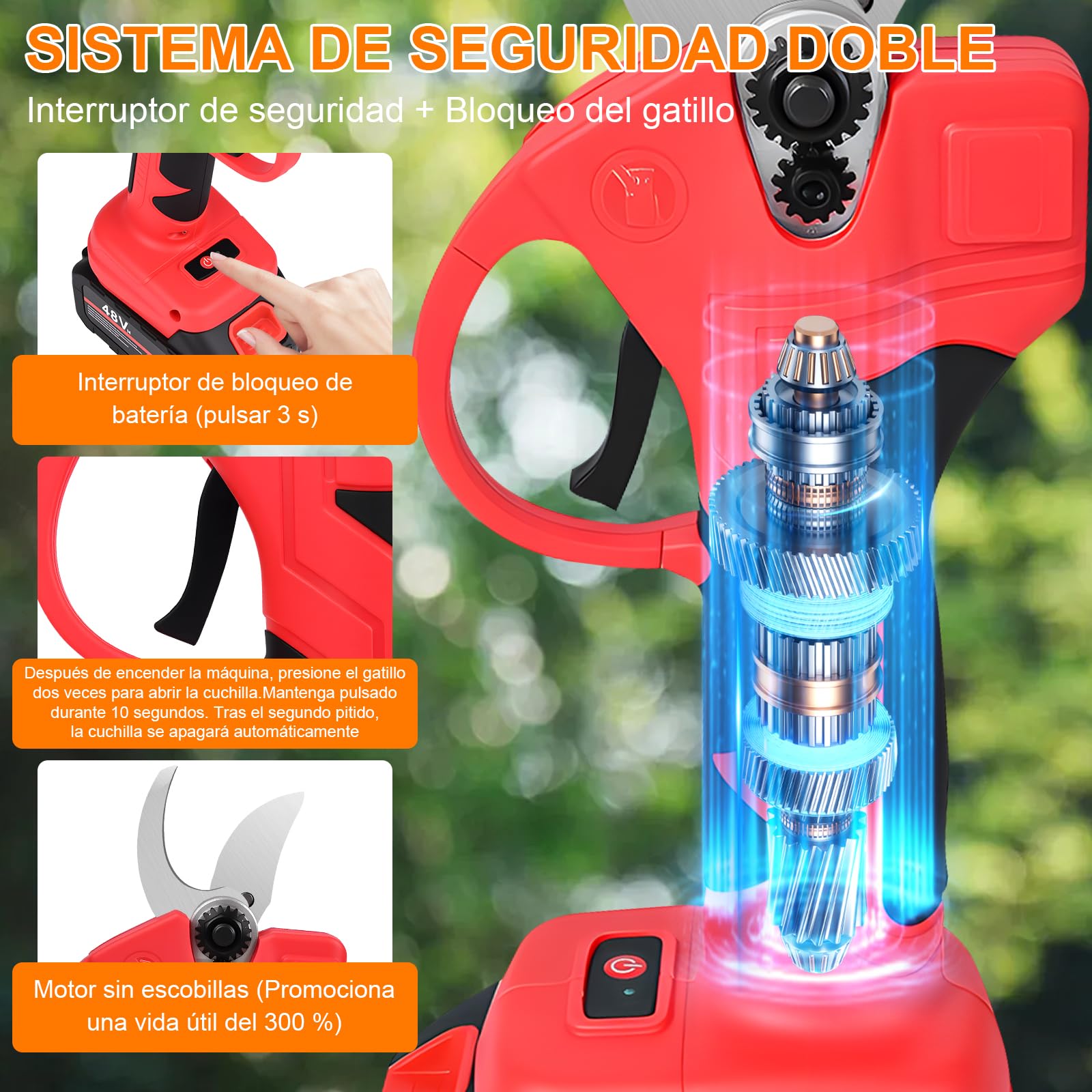 Tijeras de Podar Eléctricas, GuKKK 35mm Potentes Tijeras de Podar con 2 x 2000mAh Baterías, Cesoie elettriche senza fili, Secatore Elettrico, 3 Ah Cesoie Elettriche per potatura giardinaggio e vigneto