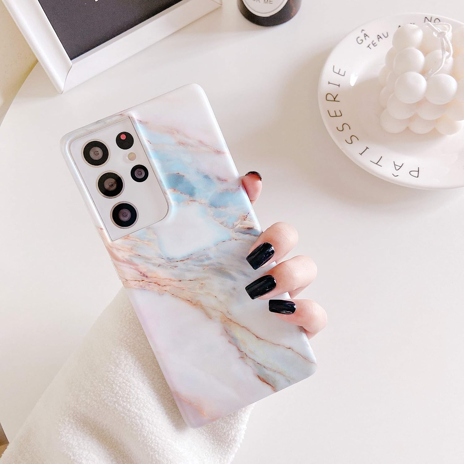 Hapitek for Samsung Galaxy S21 Ultra Case Cute Case for Girls Women Slim Soft Flexible TPU Marble Floral Pattern Protective Phone Case for Samsung Galaxy S21 Ultra Pink
