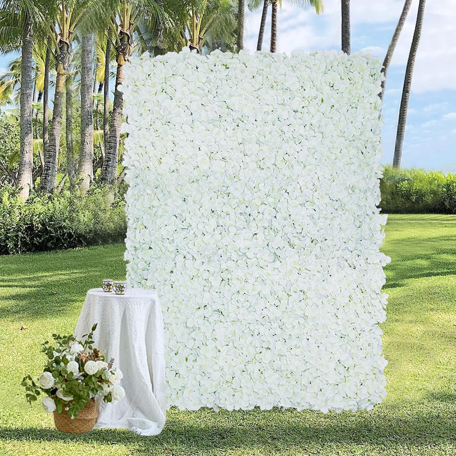 White Flower Wall Backdrop Panels 3.5ft x 4.6ft Artificial 3D Silk Hydrangea Floral Wall Mat Wedding Background for Bridal Shower Birthday Party Photo Decor 3.5ftx4.6ft White