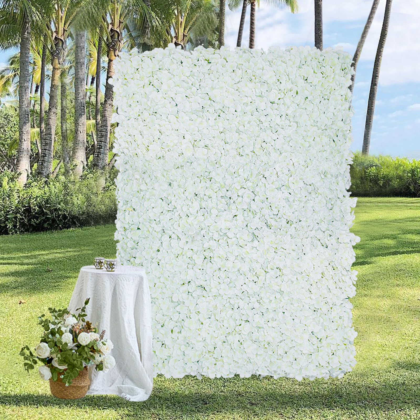 White Artificial Flower Wall Backdrop Panels 5.9ftx2.6ft 3D Silk Hydrangea Wedding Background Floral Wall for Party Baby Shower Bridal Photo Decor