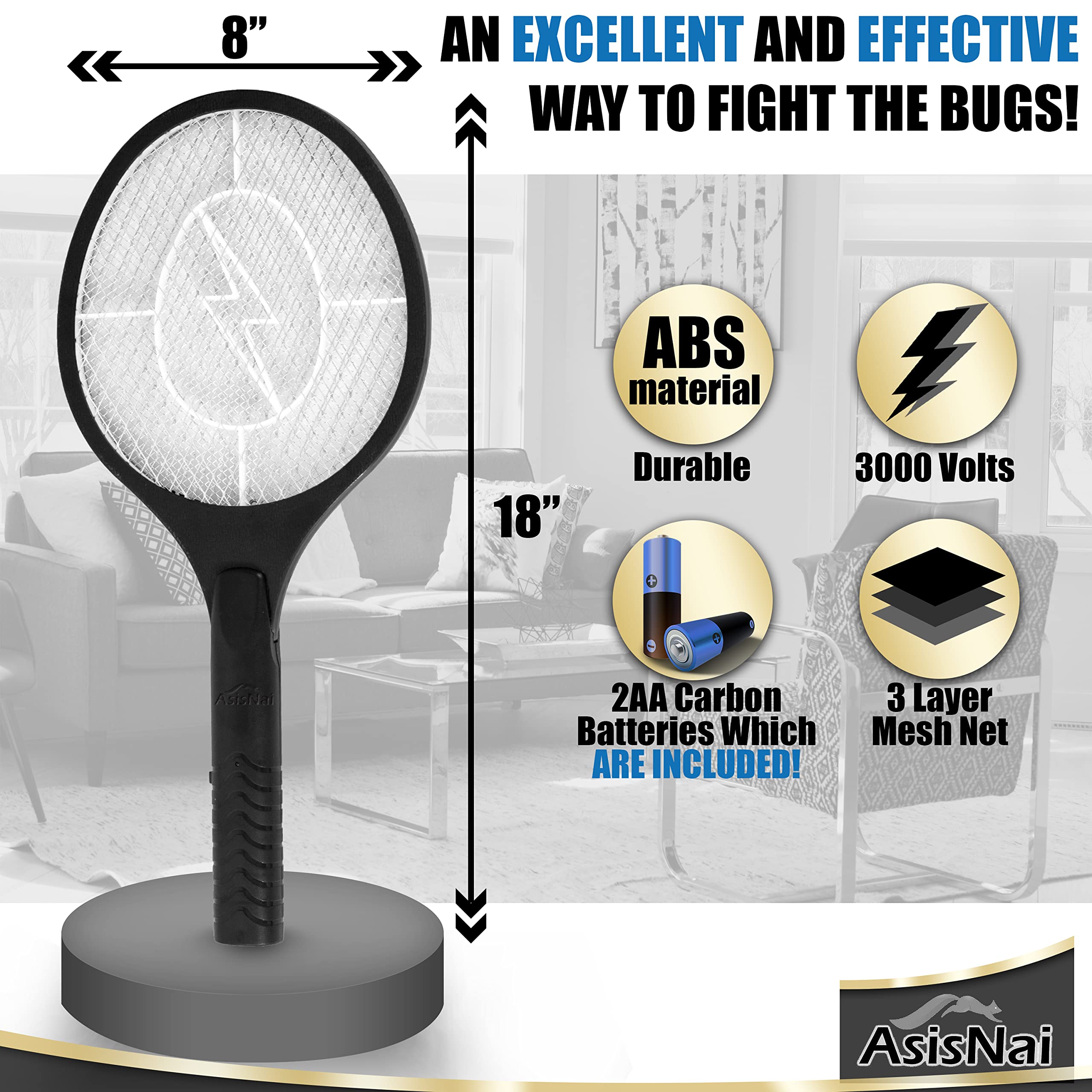 Bug Zapper Racket Electric Fly Swatter & Mosquito Zapper for Indoor