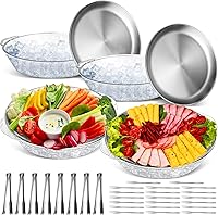 Baderke 4-Pack 11.8" Chilled Serving Trays with Ice Bowls, Stainless Steel Clips & Forks for Shrimp, Oysters, Parties