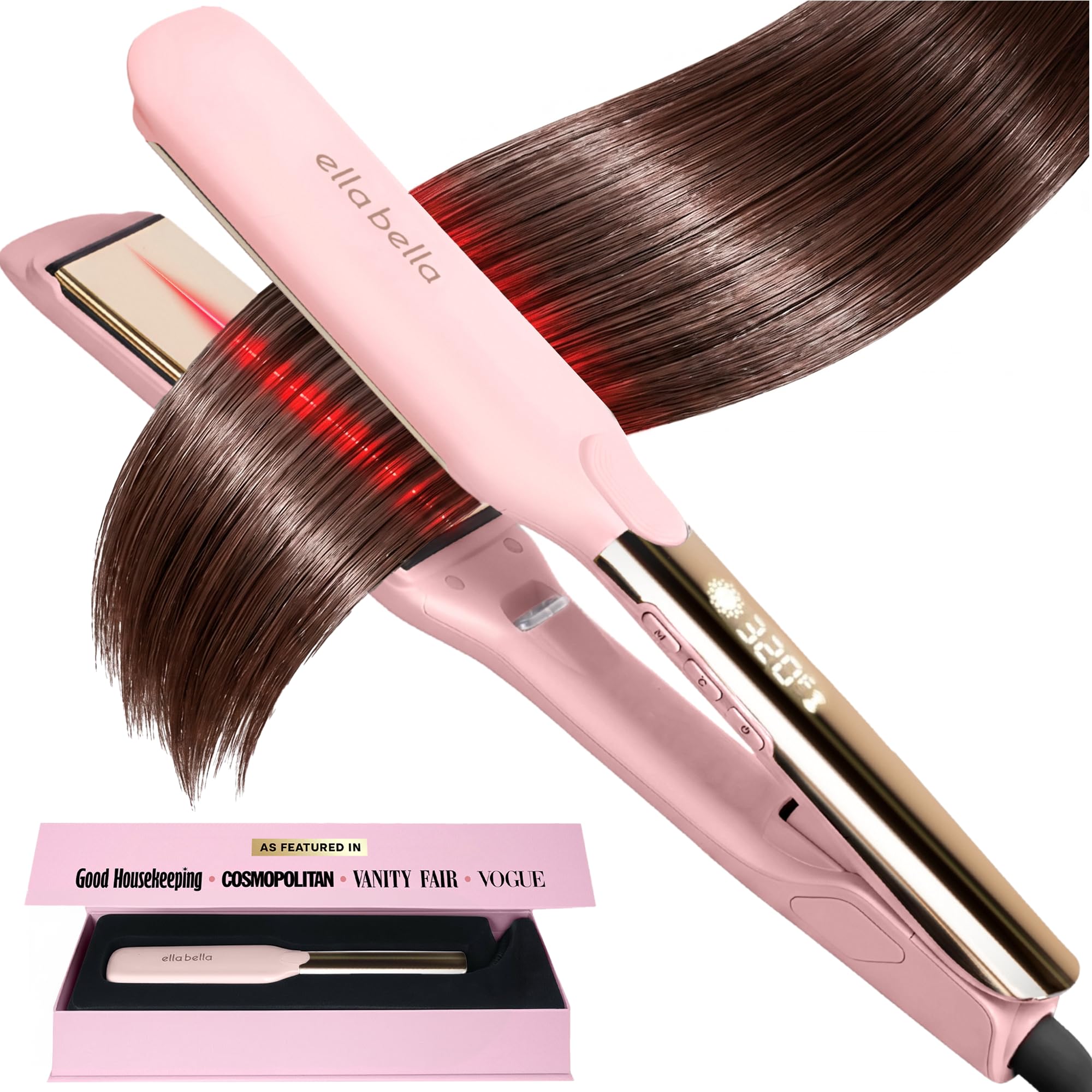 ELLA BELLA® Titanium Flat Iron Hair Straightener (with Infrared) • Professional Straightening Iron • Digital Display to Accurately Control Temperature • As Featured in Good Housekeeping