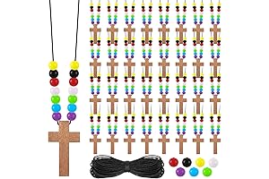 DIY Walnut Cross Necklace with Beads for Kids