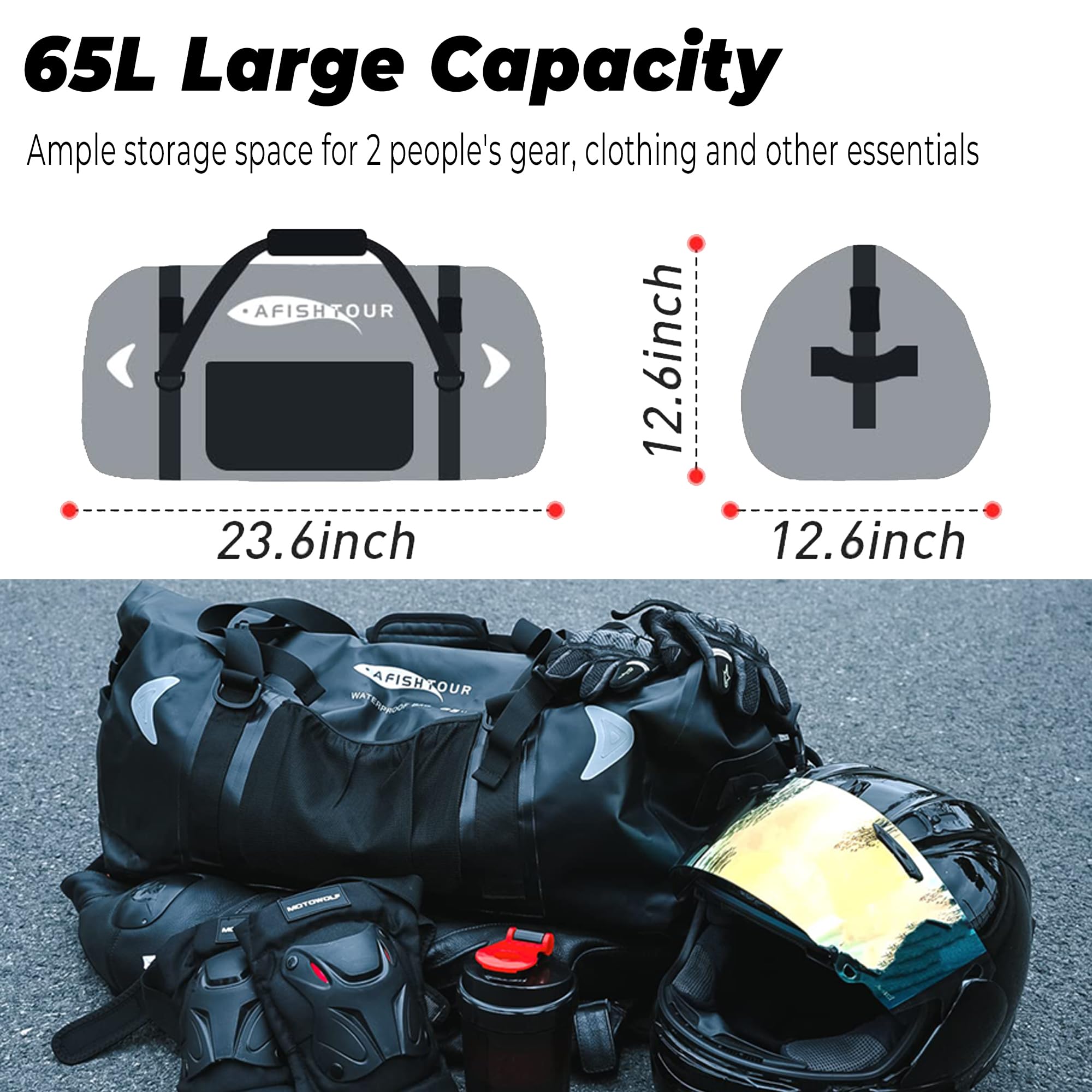 Bolsa seca impermeable de 65 L para motocicleta, bolsa seca de gran tamaño para hombres y mujeres, bolsa de lona impermeable con correa de hombro con hebilla para el hombro para navegación,