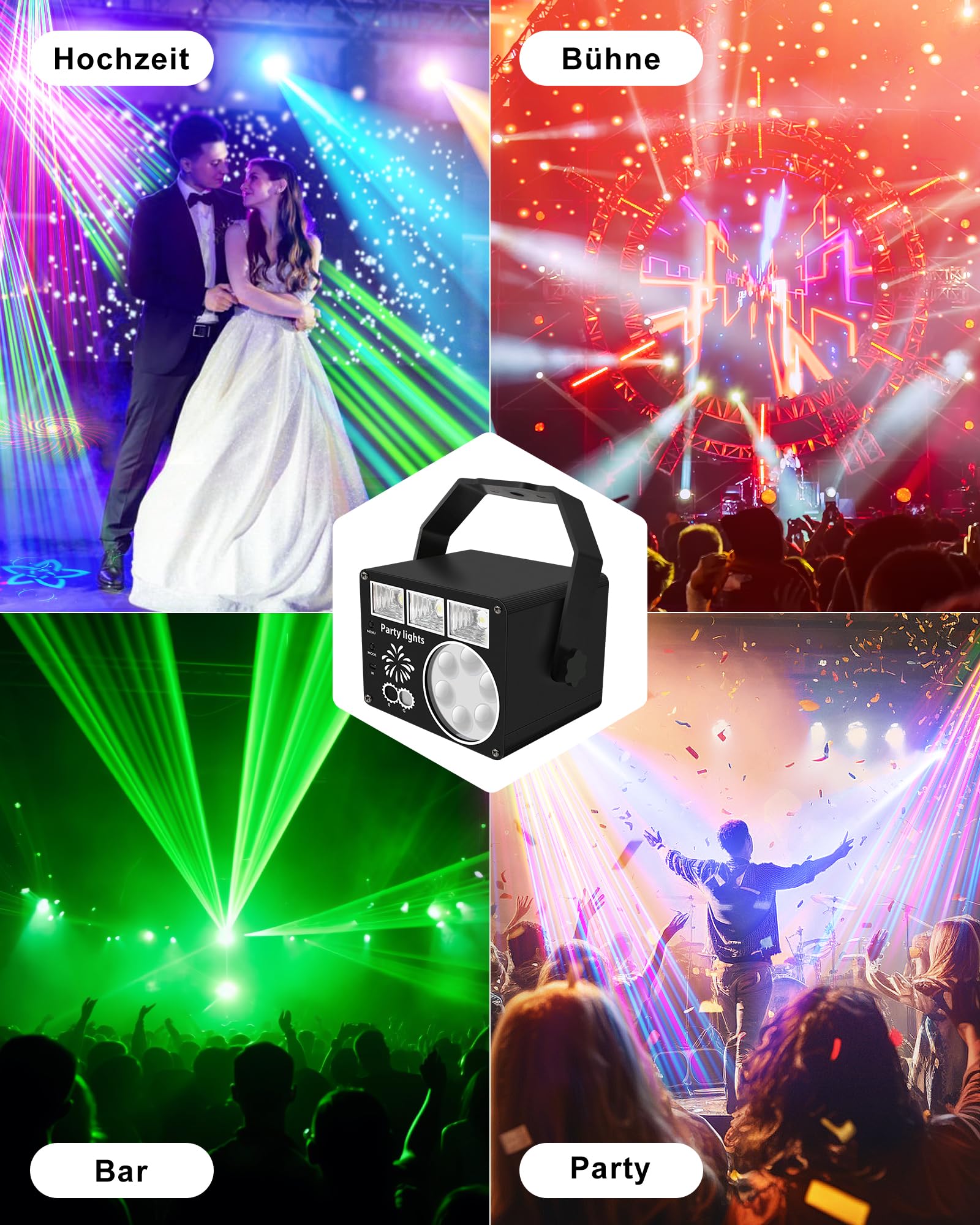 Discolicht Partylicht mit Fernbedienung, Musikgesteuert Disco Licht, LED Licht DJ Projektor Partylicht für KTV, Bühne, Kneipen, Hochzeit, Familientreffen, Klub, Feiertage