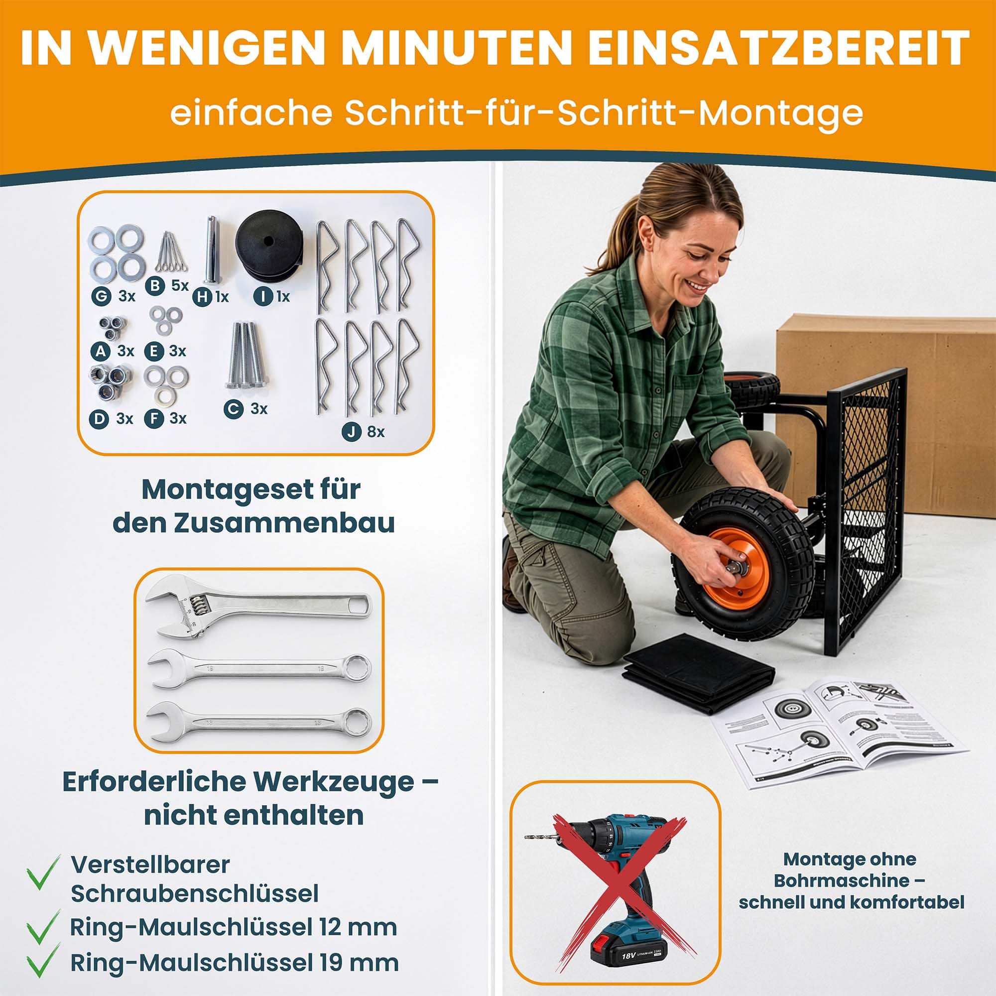 DreamRoots Gartenwagen Bollerwagen, 400 kg, 70 L, faltbar, Klein Schwarz | Transportwagen, Handwagen, 4 Luftreifen, abnehmbare Mesh-Seitenwände, Anhänger für Rasentraktoren