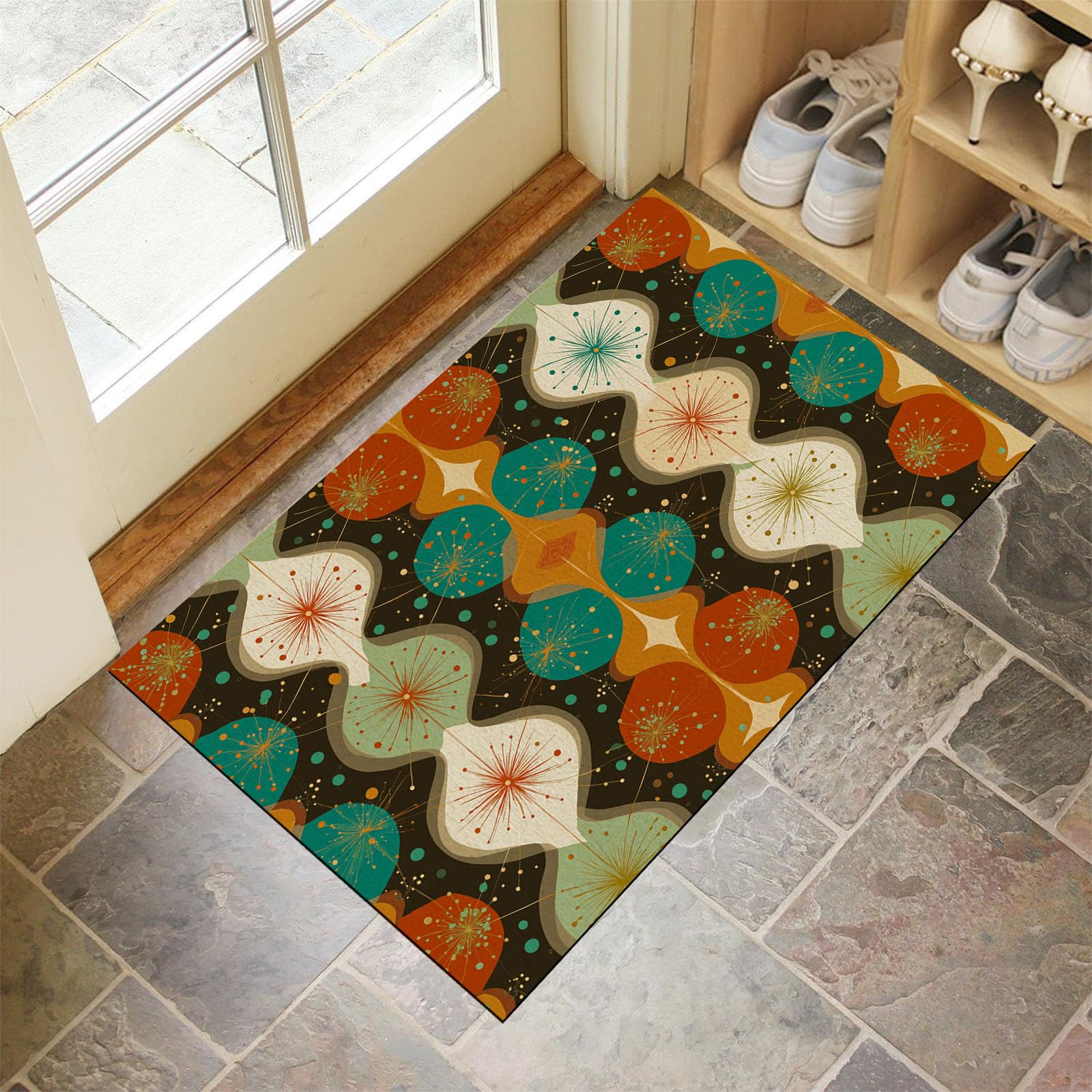 Paillasson turquoise doux à poil ras, tapis de porte résistant 80x120cm