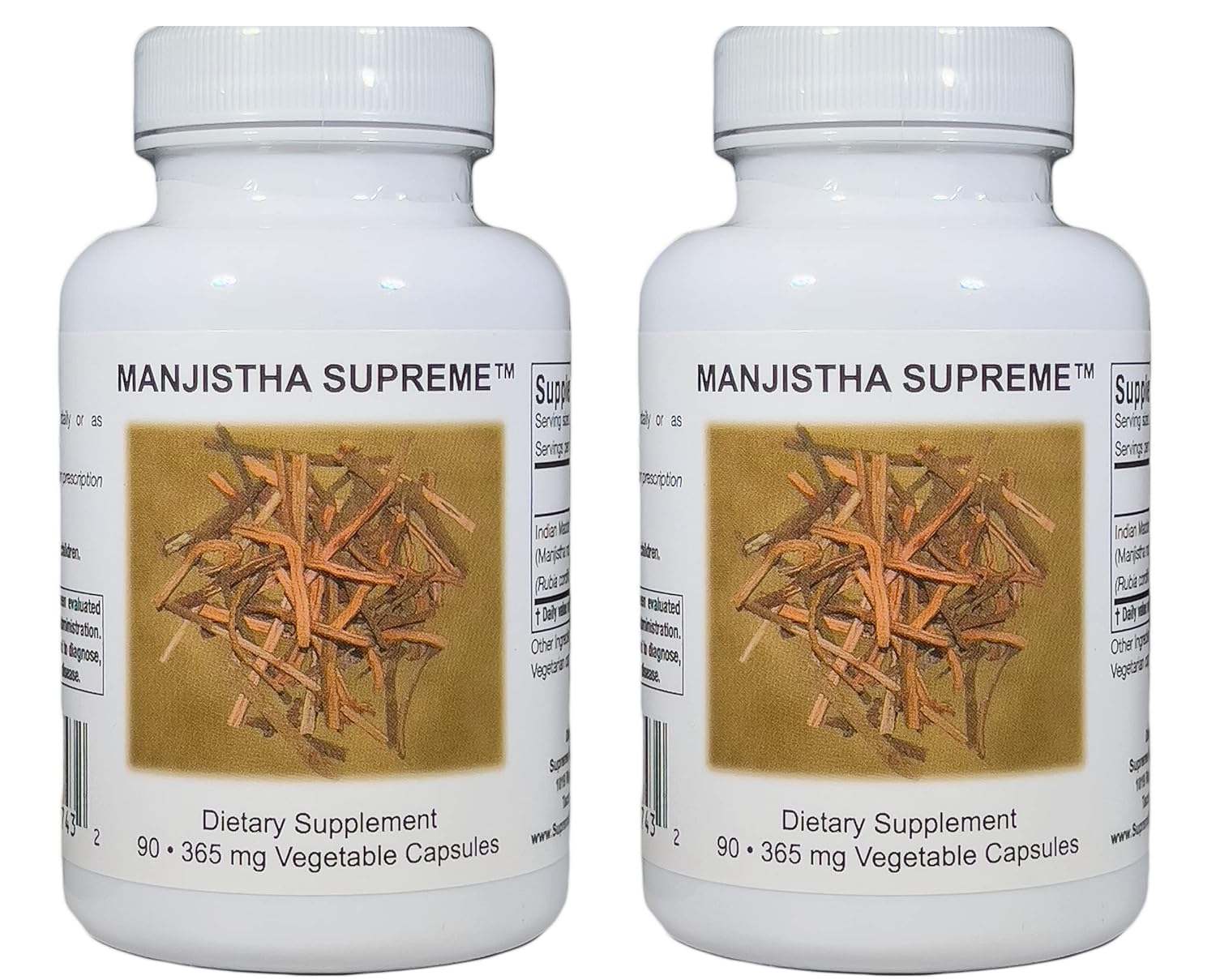 Supreme Nutrition Manjistha Supreme: 90 Cápsulas Vegetarianas de Raiz Pura de Madder Indiano | Pacote Duplo