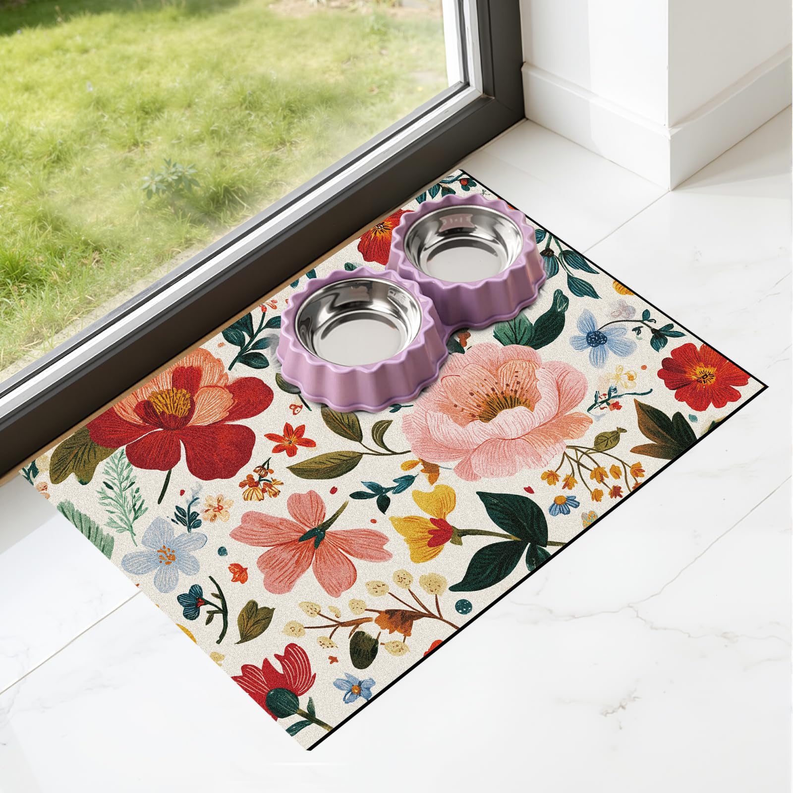 Pet Dog Cat Food Mat - Hamdwerk Absorbent Dog Bowl Mats for Food and Water Anti Slip Cat