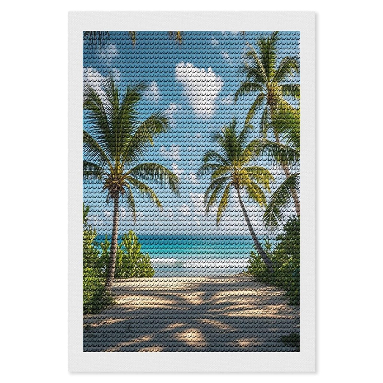 FekiLoot Green Palm Trees Ocean Diamond Art Kits for Adults Diamond Painting Kits for Beginners DIY Diamond Art Kits Round Full Drill Diamond Dot Gem Painting for Home Wall Decor Gift 8"x12"
