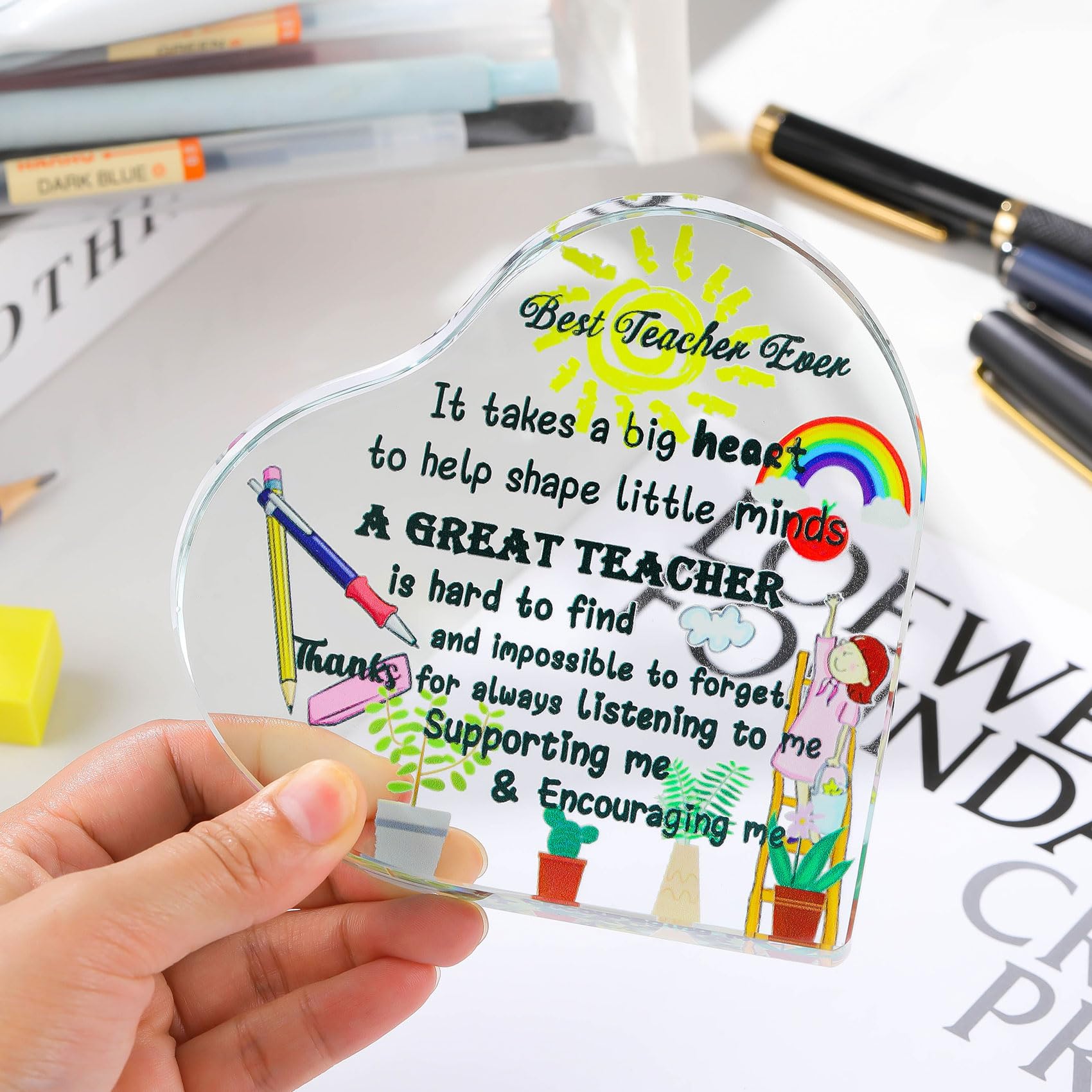 Ornalrist Teacher Appreciation Gifts Glass Coloful Heart Keepsake from Students - Image 2