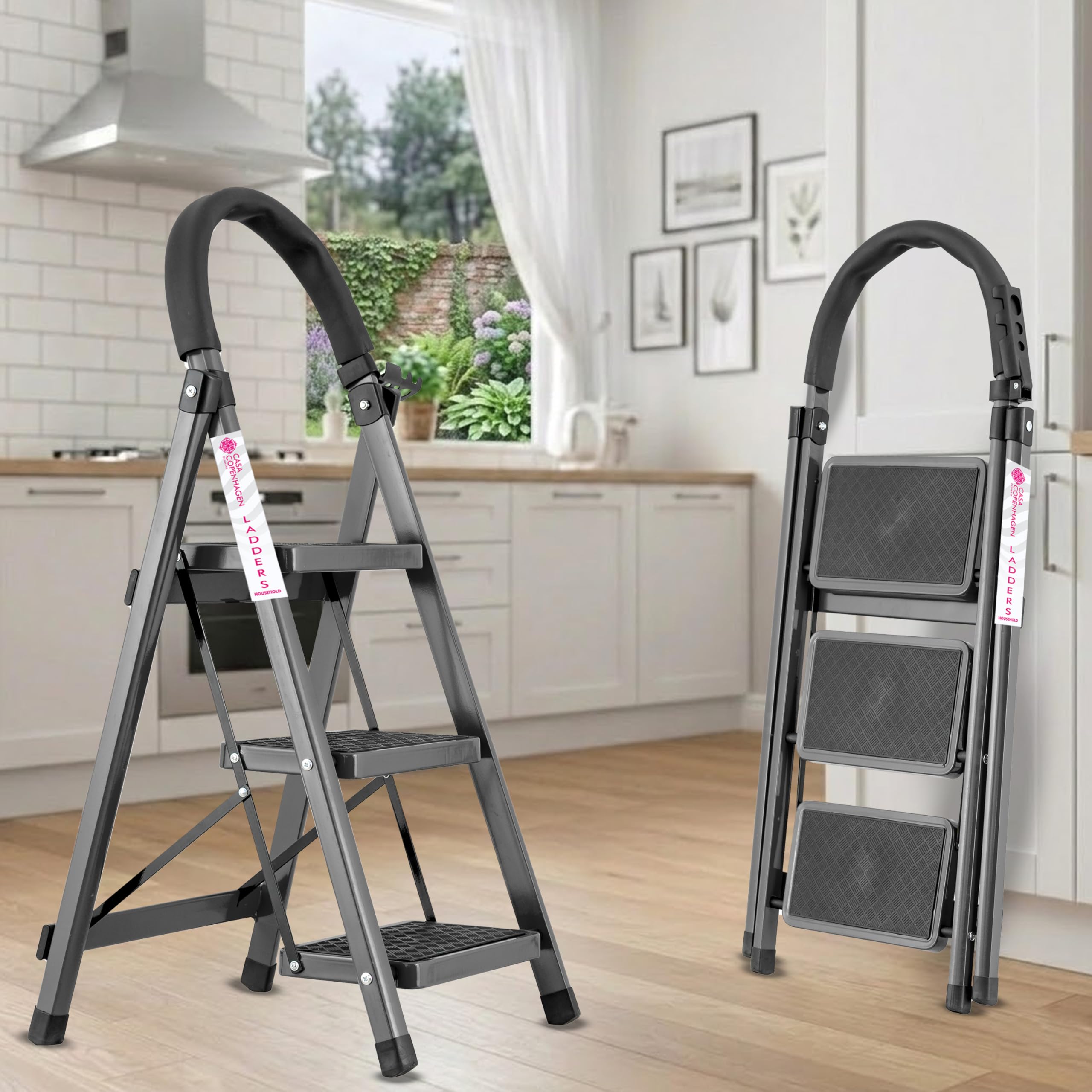 Casa Copenhagen Black 5 Step Ladder for Home Use with Built-in Tool Tray | Heavy Duty D Shape Rods | Ultra Large Platform | Wide Rubber Feet | 150Kg Capacity Foldable Ladder - 7 Years Warranty — Amazon image 19
