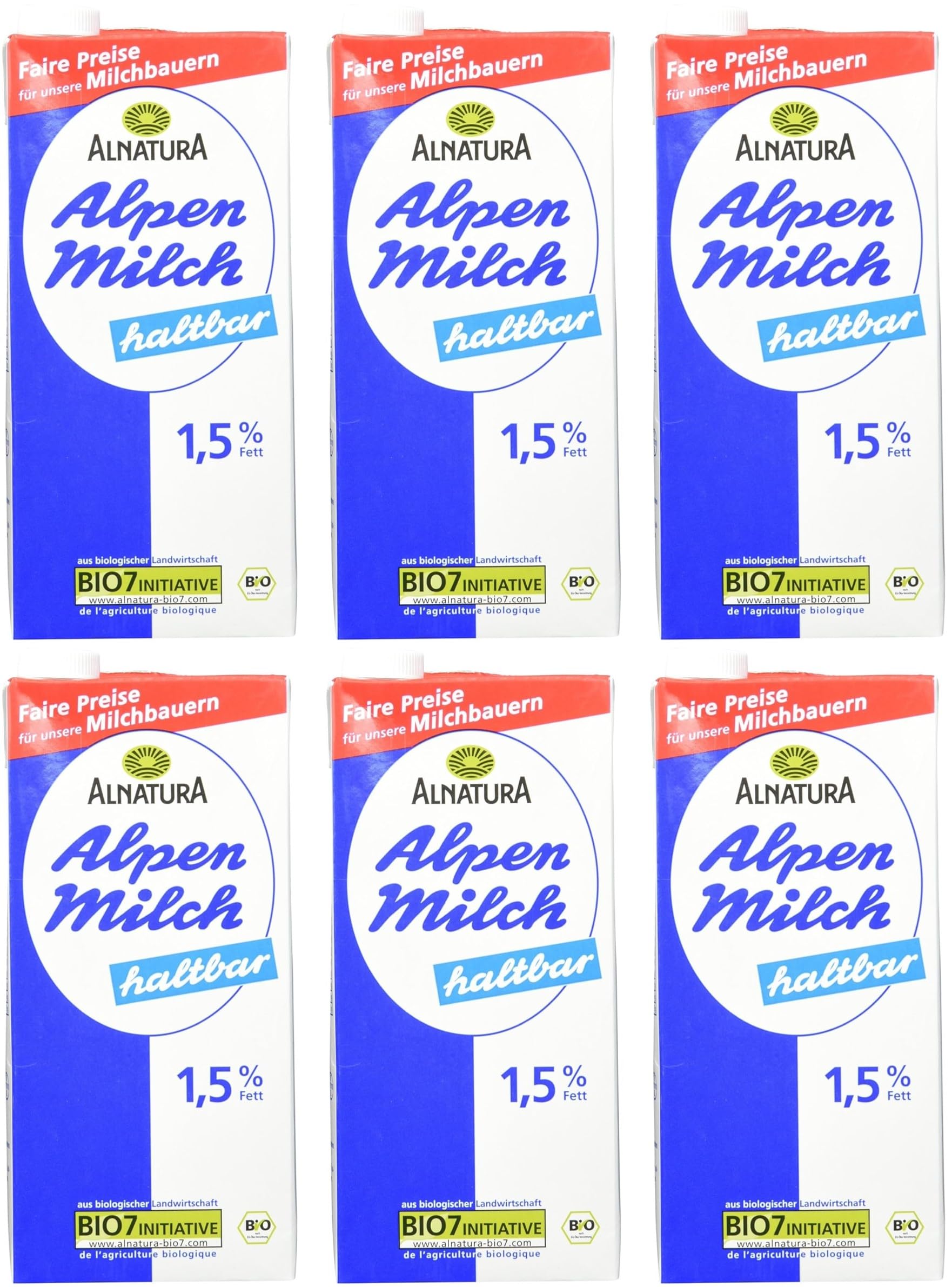 Alnatura Bio H-Alpenmilch Haltbar 1.5% Fett, 1l, 6er Pack (6 x 1l)