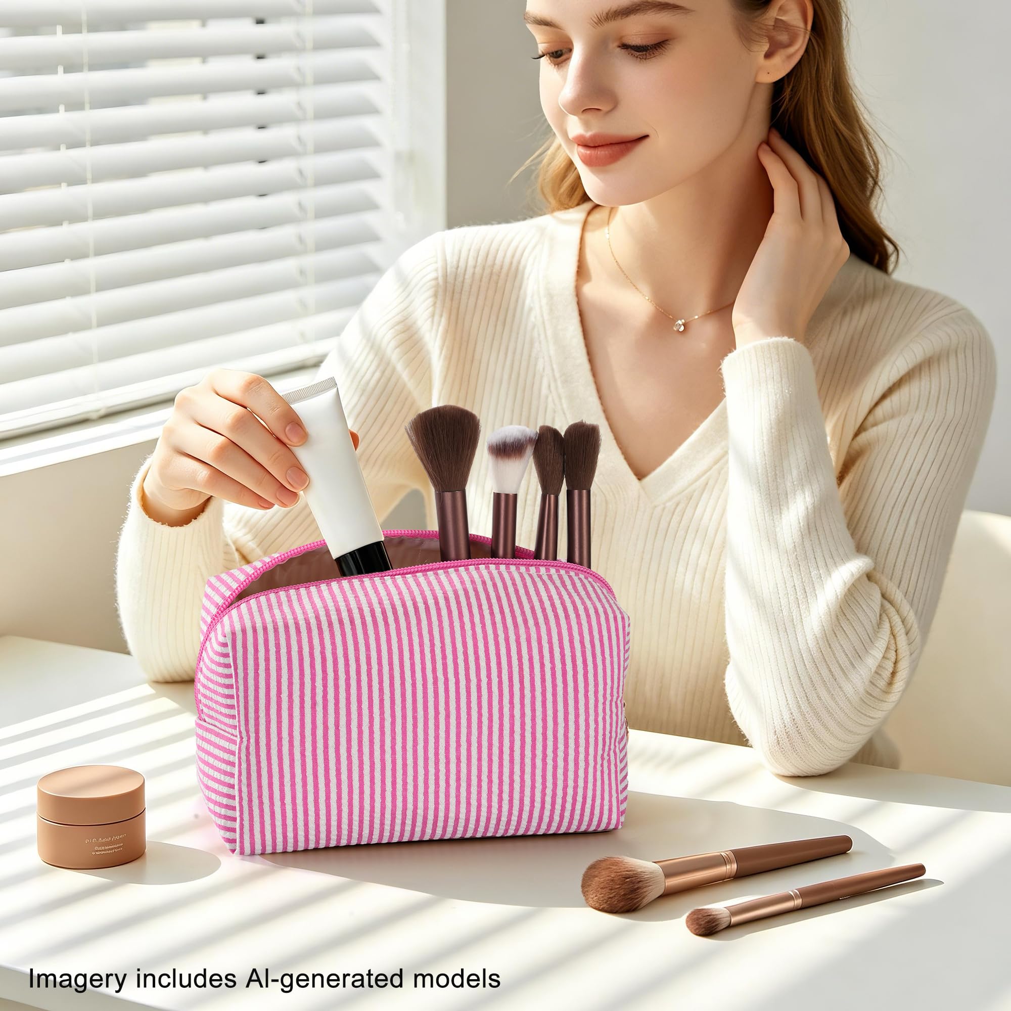 Quilted Cotton Makeup Bag Travel Toiletry Organizer with Zipper